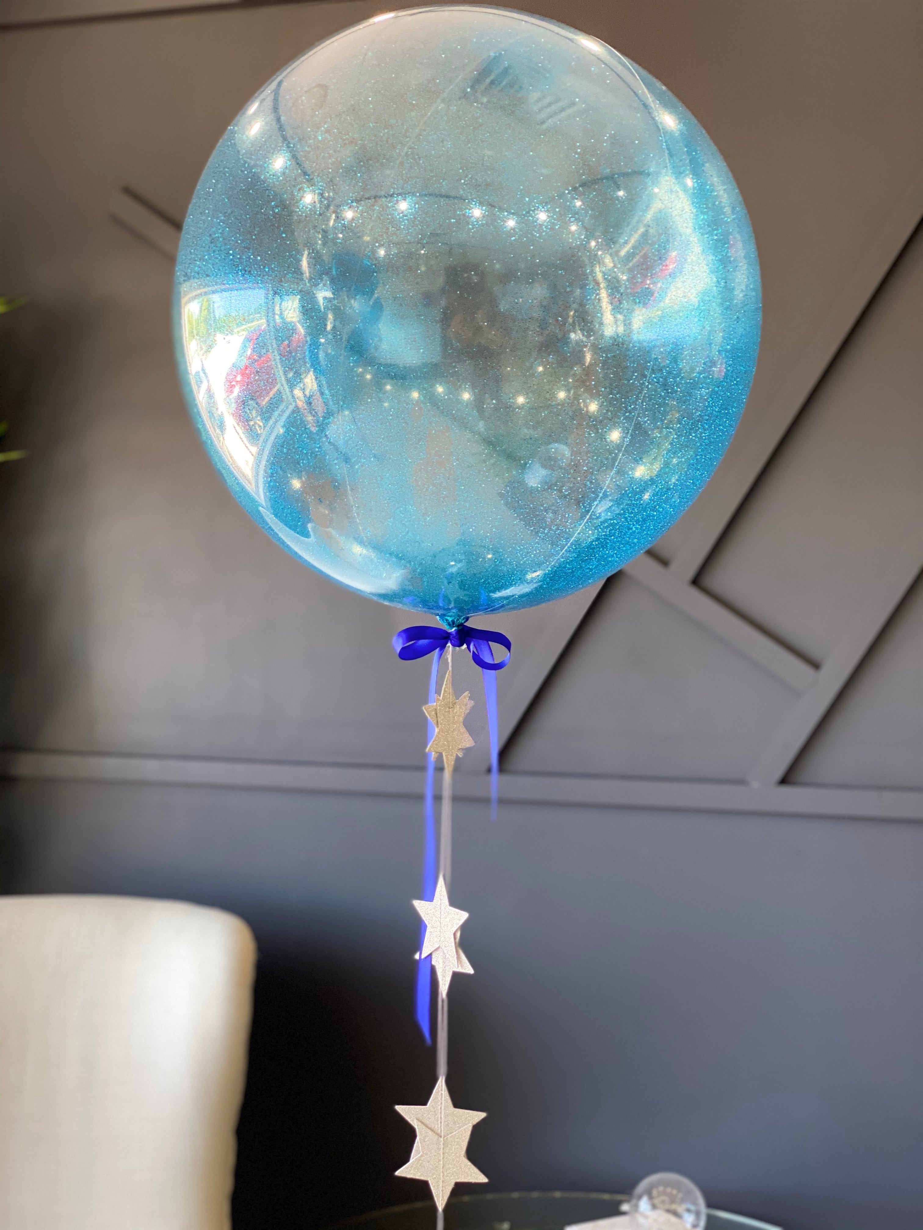 Extra large clear balloon with blue decor for Miami delivery