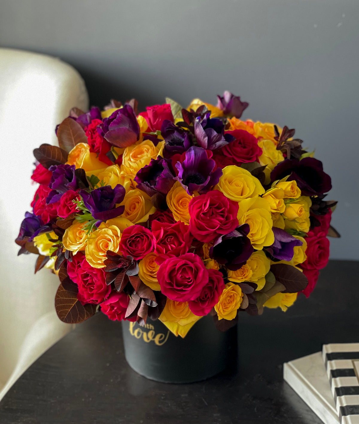 Fall floral arrangement with spray roses and seasonal greenery Miami