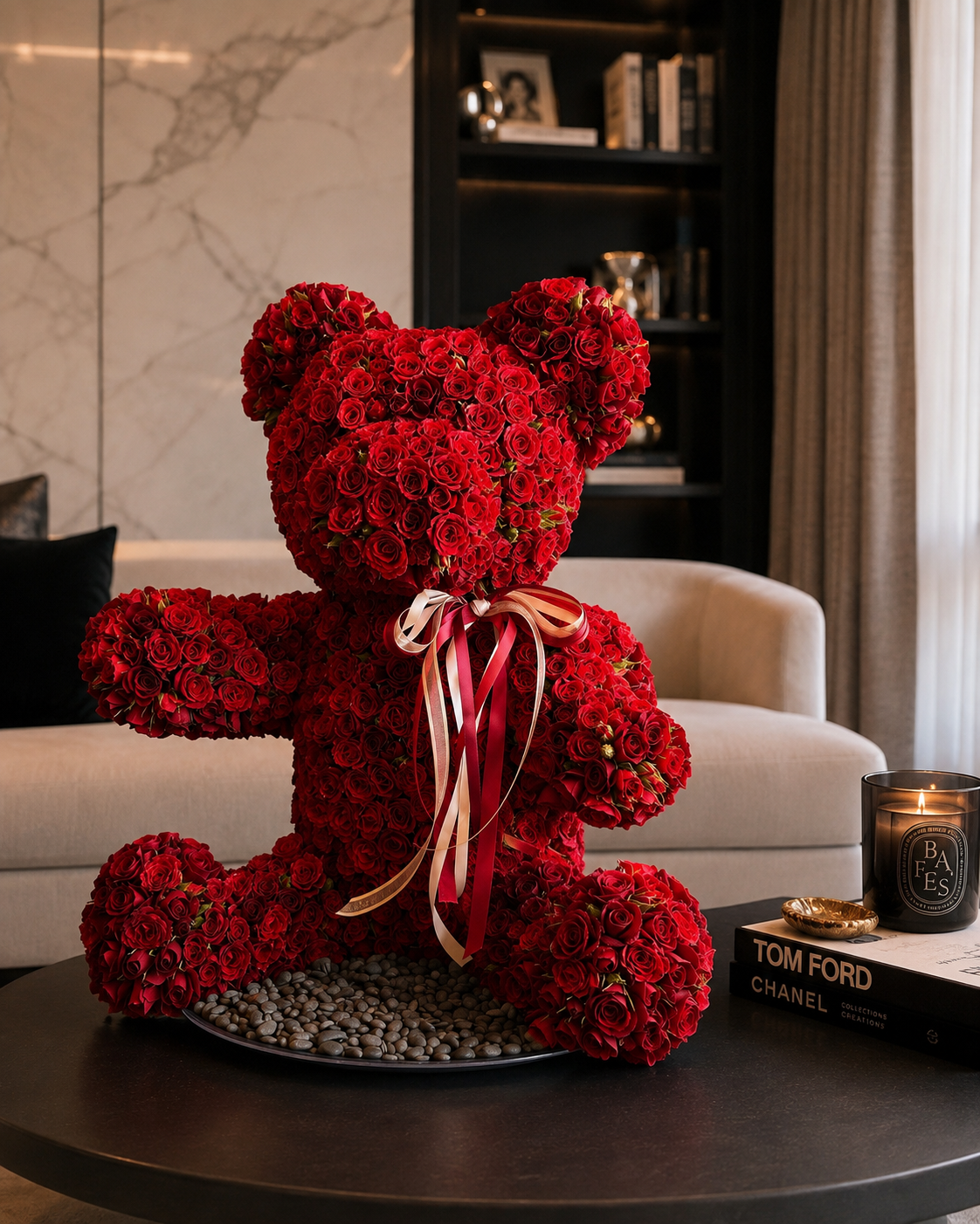 Fresh rose teddy bear Miami handcrafted from red roses