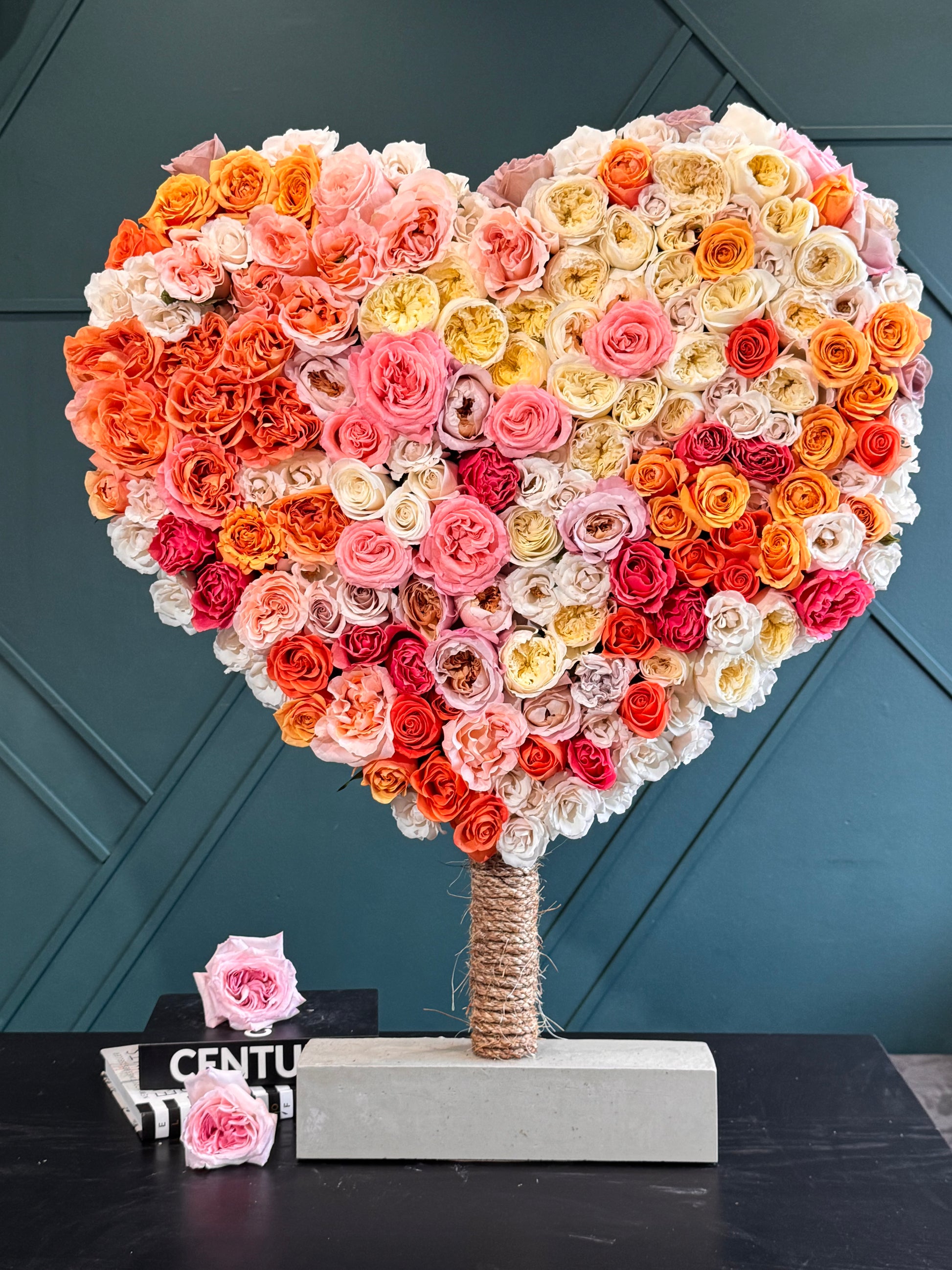 Giant heart-shaped floral arrangement for proposals and anniversaries