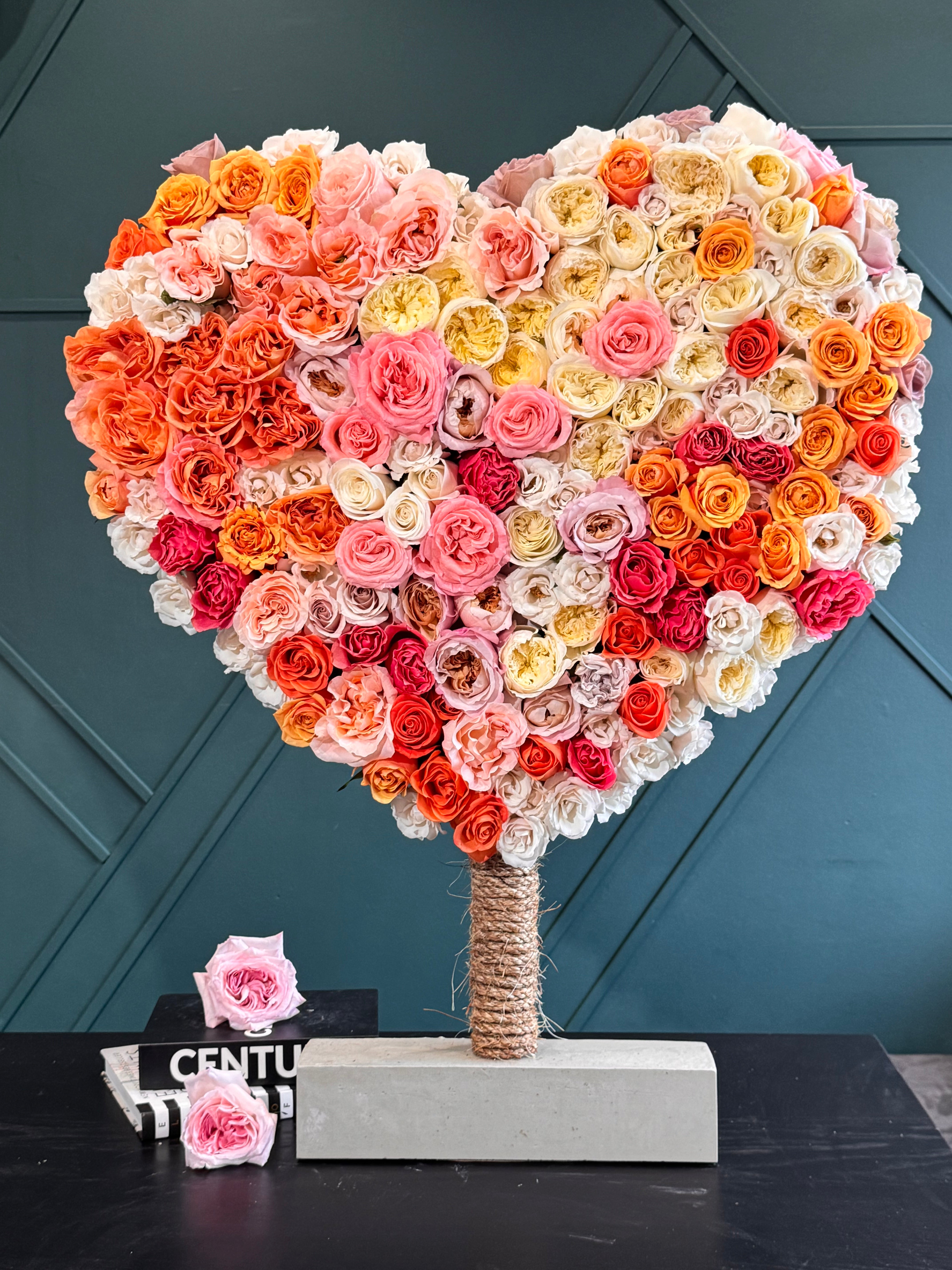 Giant heart-shaped floral arrangement for proposals and anniversaries
