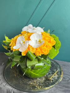 Golden Orchid Rose Bowl - 50 Yellow Roses Arrangement