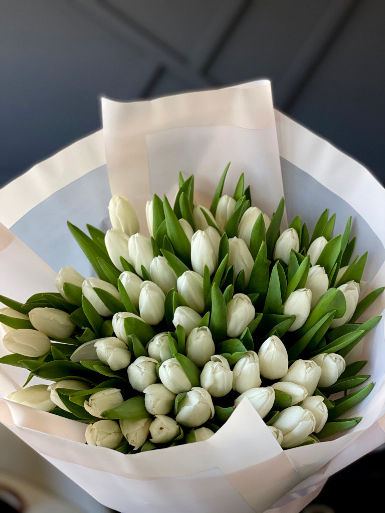 Hand-crafted 50 white tulips bouquet Miami Beach