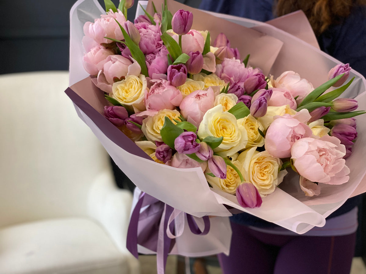 Hand-crafted pink European bouquet by Luxury Flowers Miami