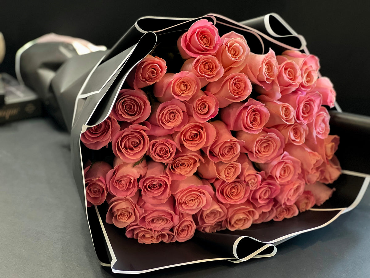Handcrafted bouquet of 50 blush pink roses