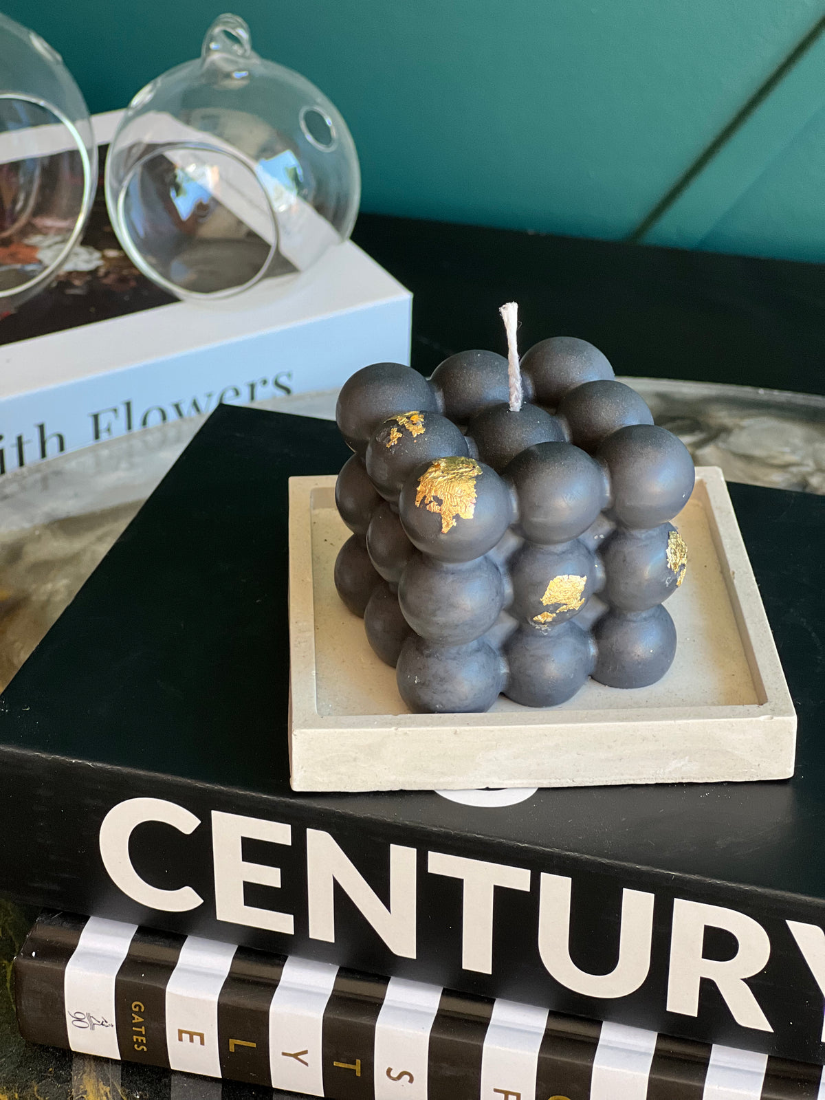 Handmade dark gray bubble soy wax candle