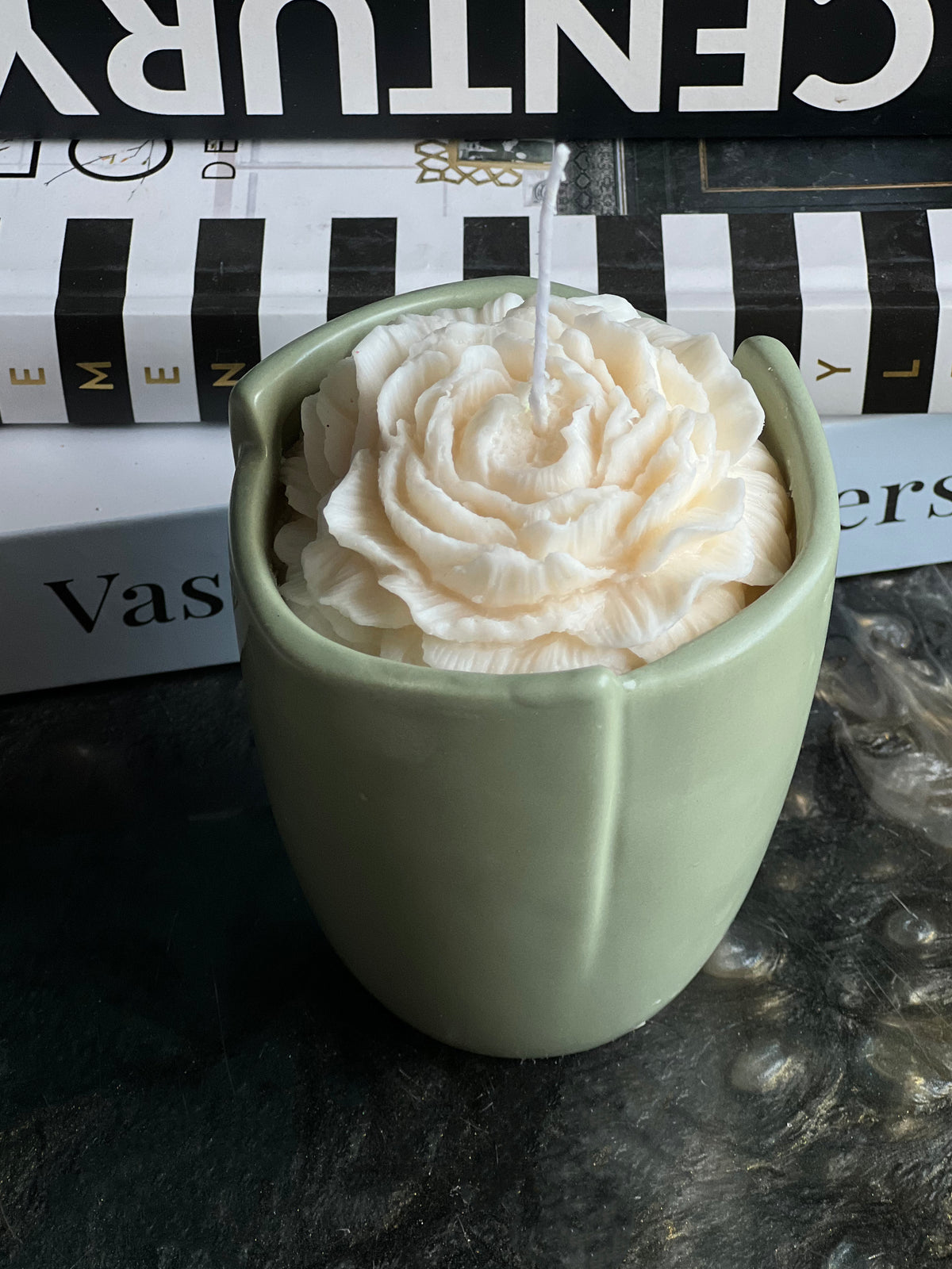 Handmade peony soy wax candle by Luxury Flowers Miami