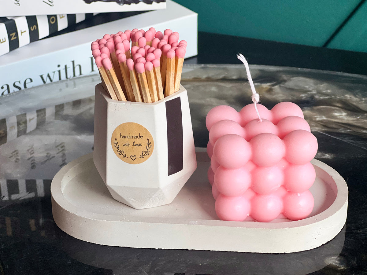 Handmade pink bubble candle gift set by Luxury Flowers Miami