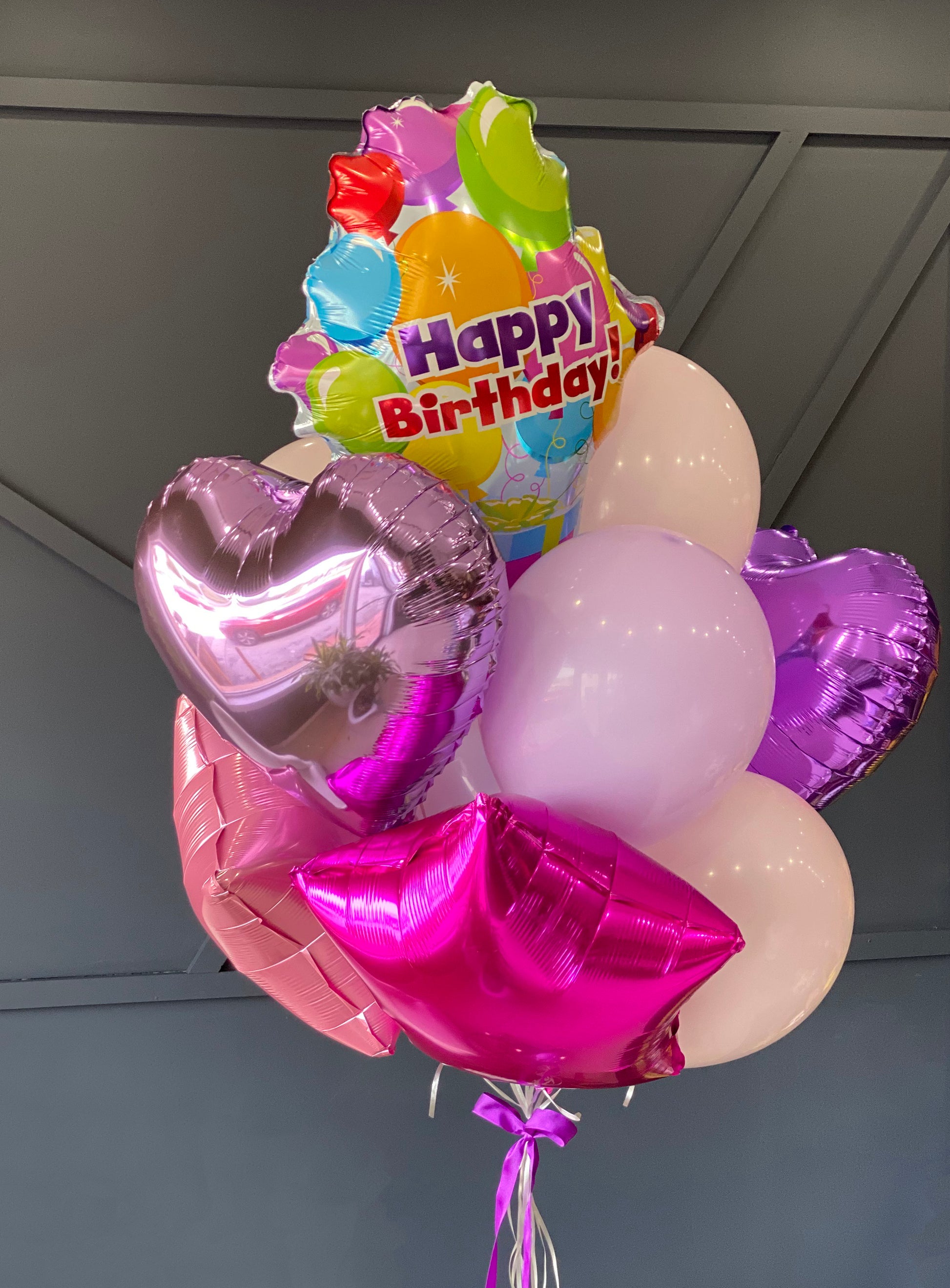 Happy Birthday foil and latex balloon bouquet for delivery in Miami