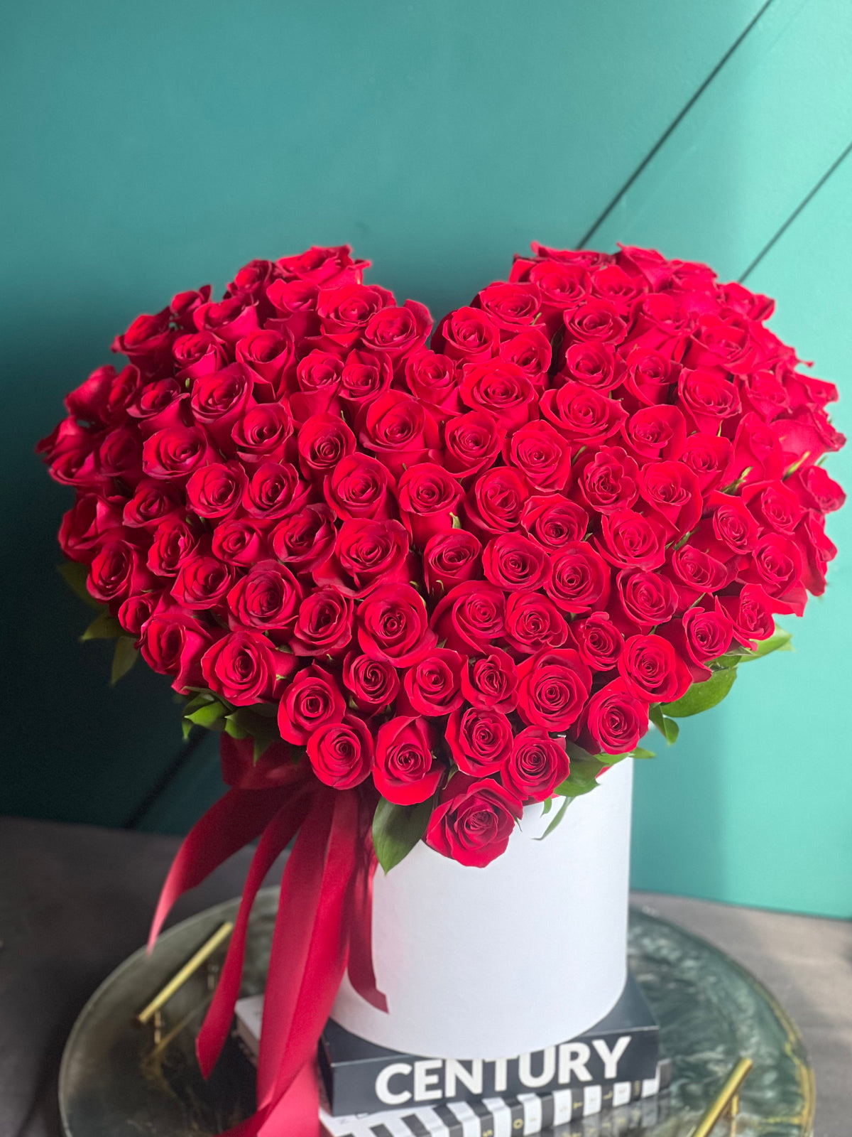 Heart shaped red rose arrangement for romantic surprise Miami