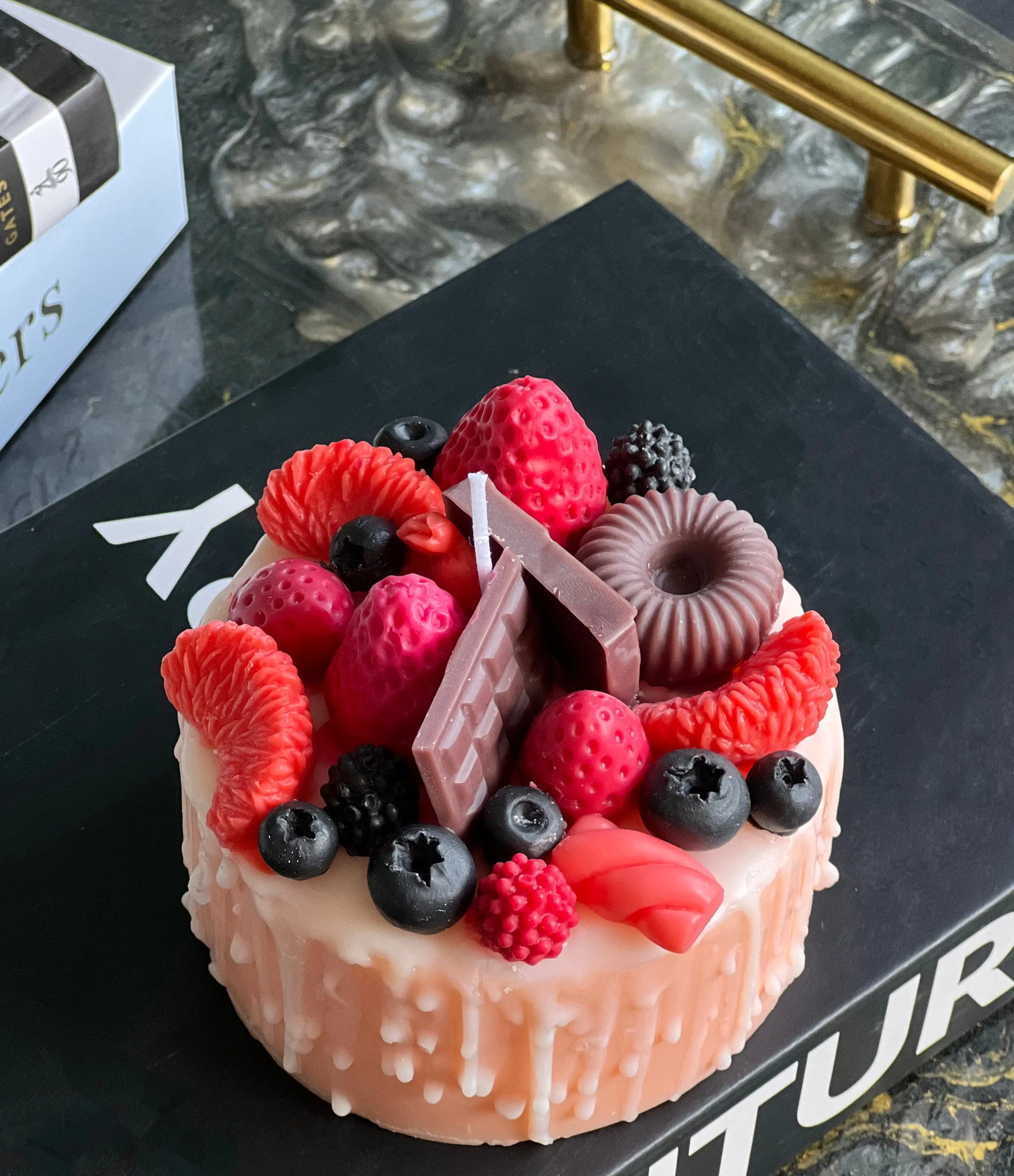 Dessert Cake Candle | Handmade Soy Wax Candle with Berries & Chocolate buy online Luxury Flowers Miami