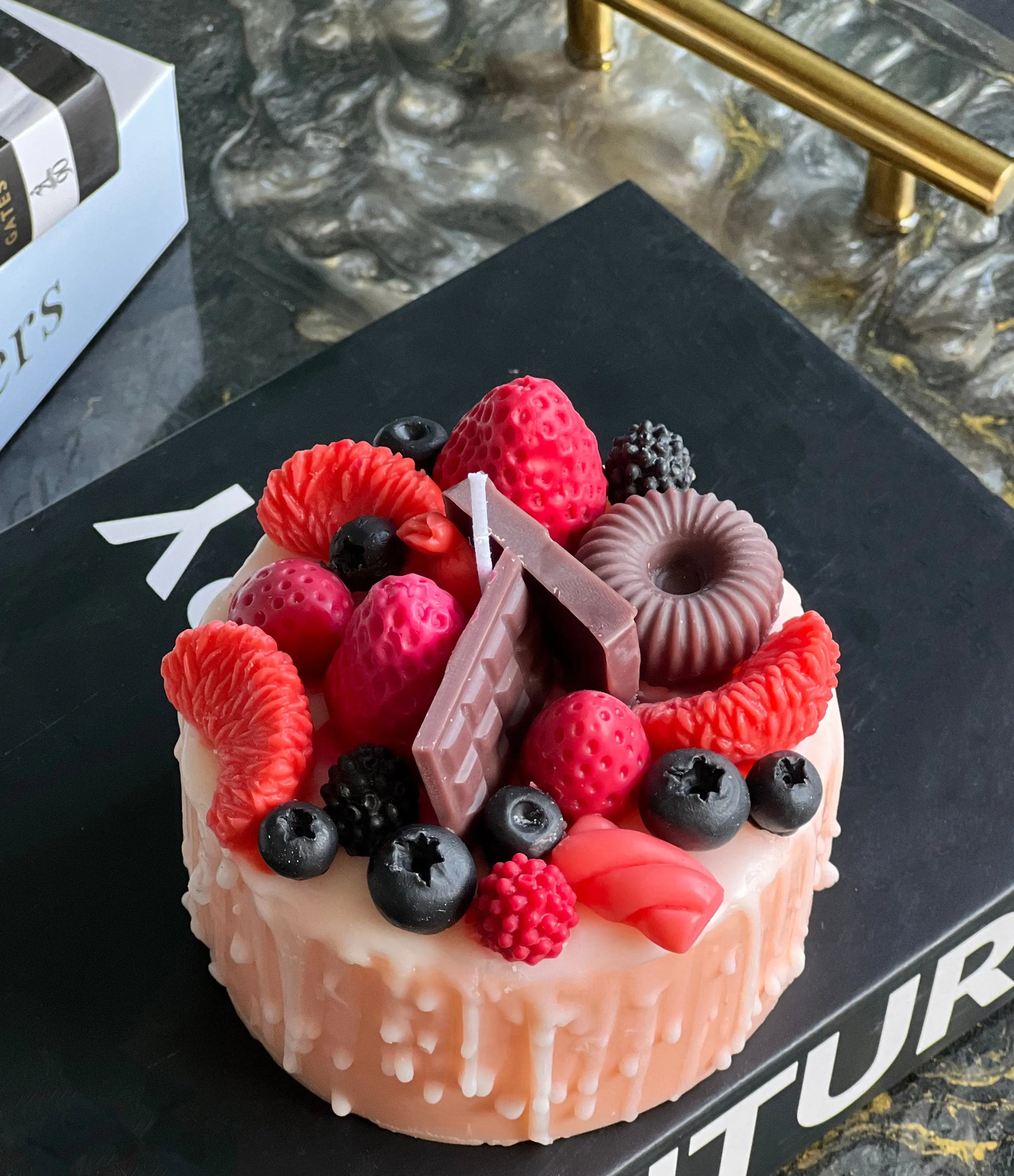 Dessert Cake Candle | Handmade Soy Wax Candle with Berries & Chocolate buy online Luxury Flowers Miami