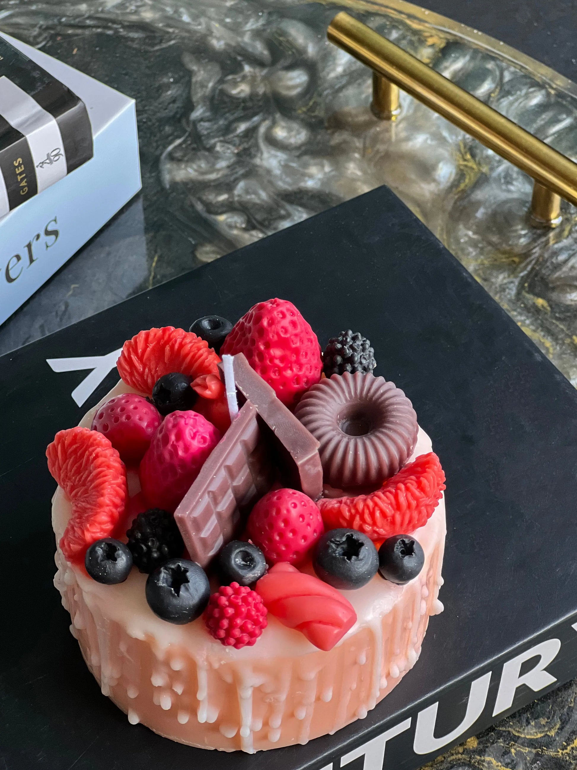 Dessert Cake Candle | Handmade Soy Wax Candle with Berries & Chocolate buy online Luxury Flowers Miami