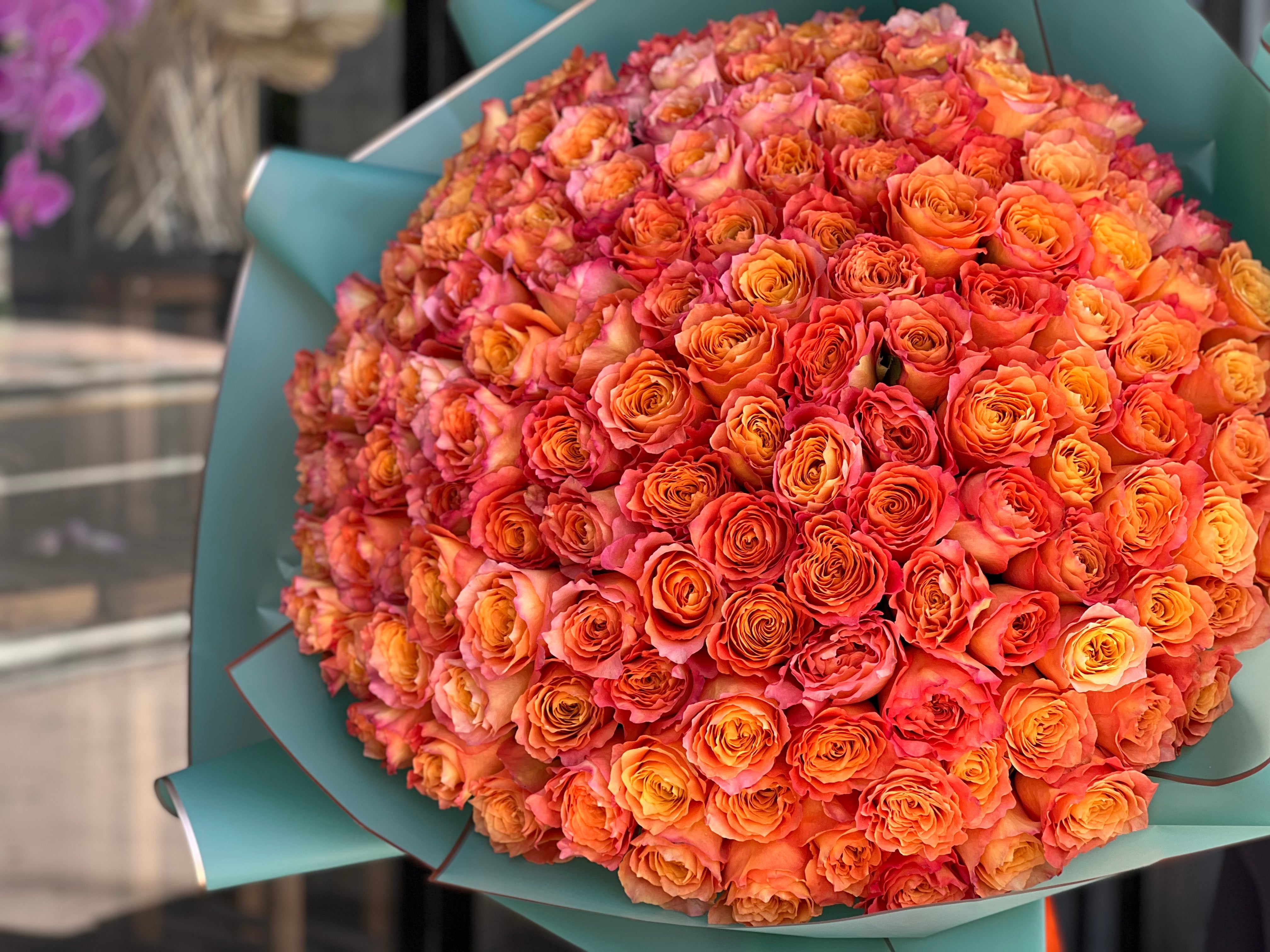 150 Premium Orange Roses Bouquet