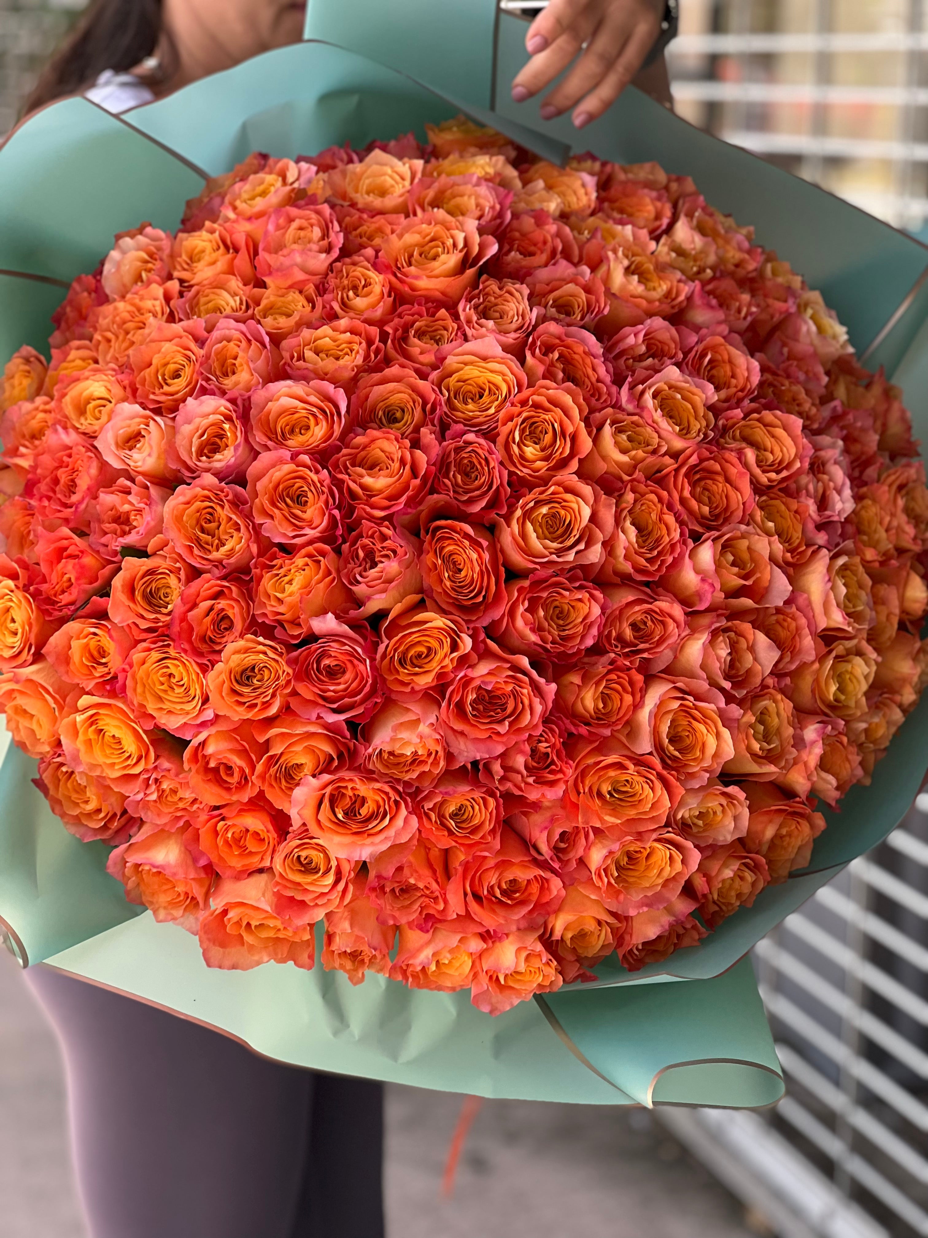 150 Premium Orange Roses Bouquet