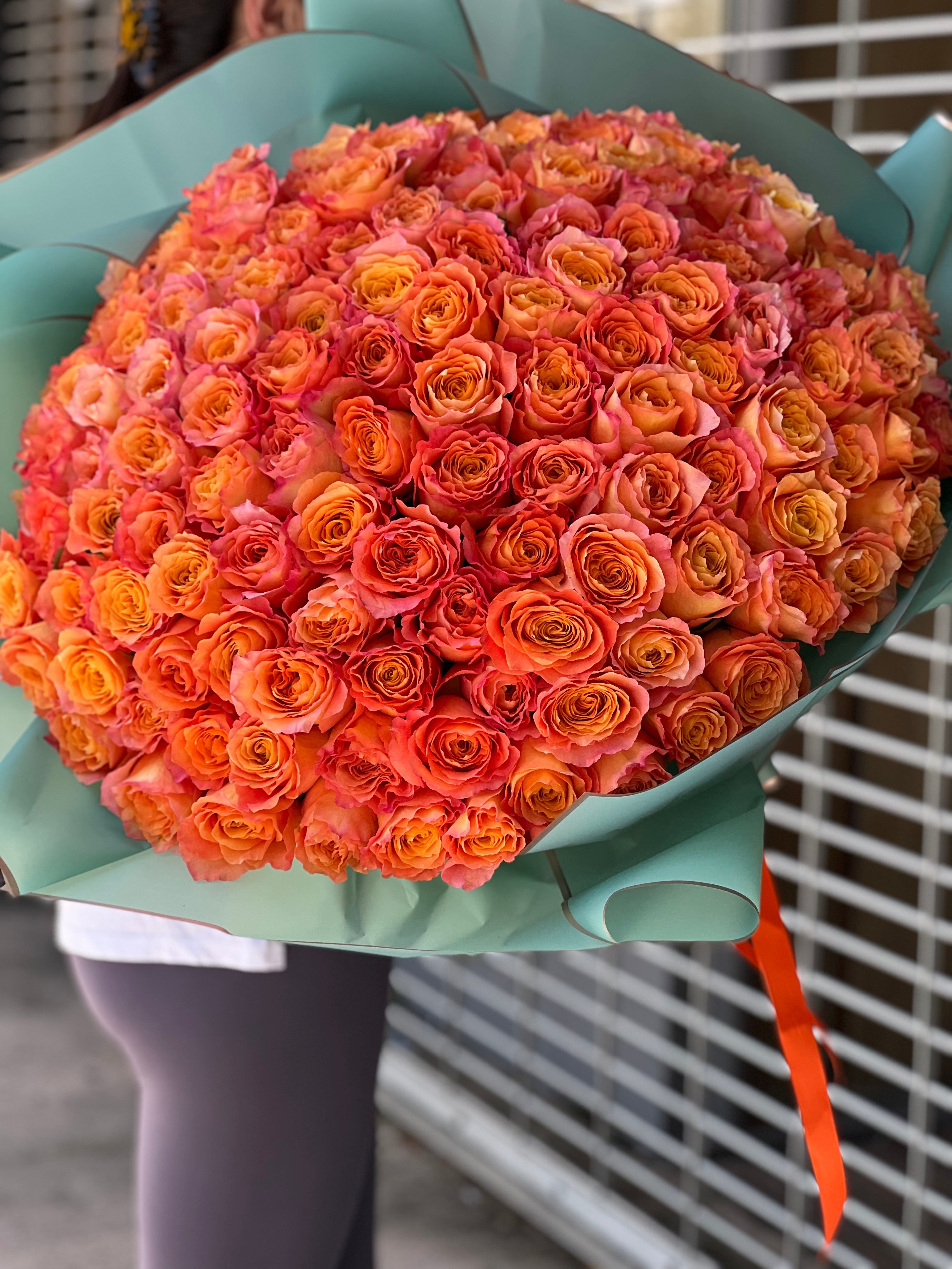 150 Premium Orange Roses Bouquet