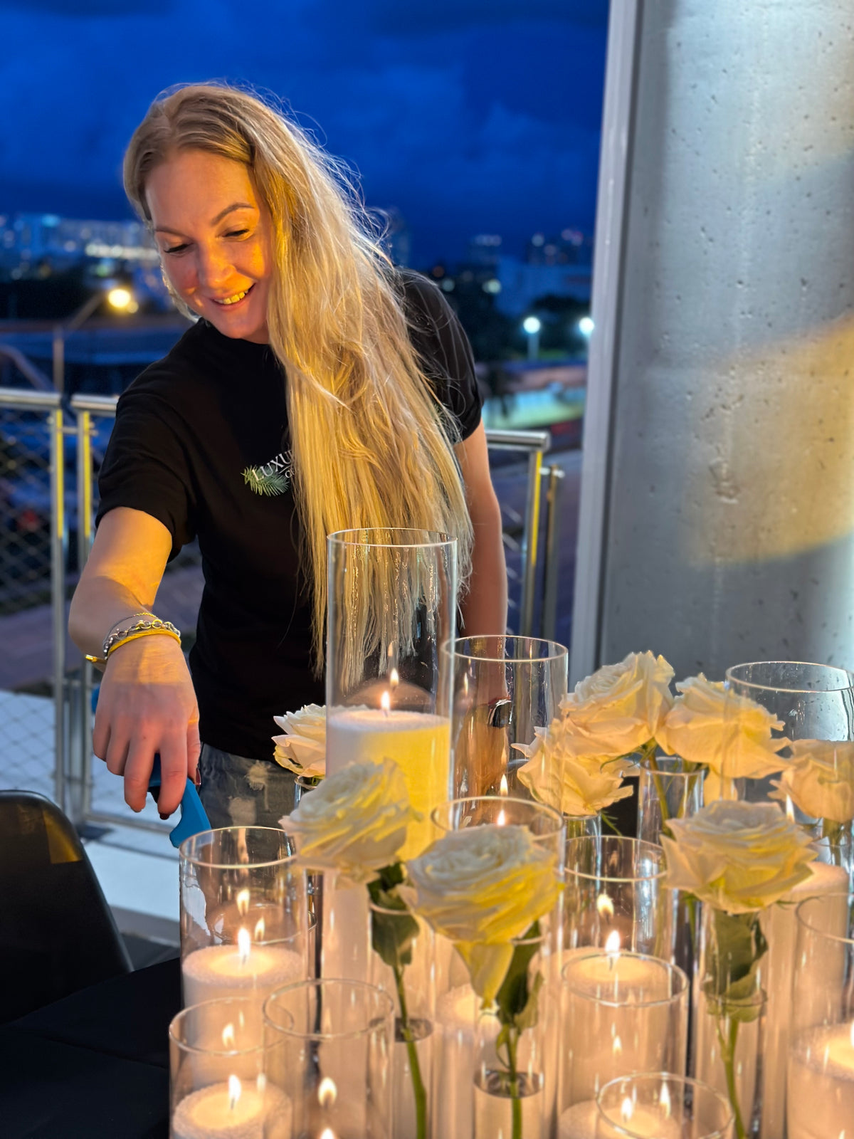 White sand wax candles styled for a Miami event