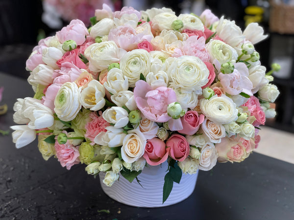 Satin Spring | Large Flower Design In Ceramic Vase buy online Luxury Flowers Miami