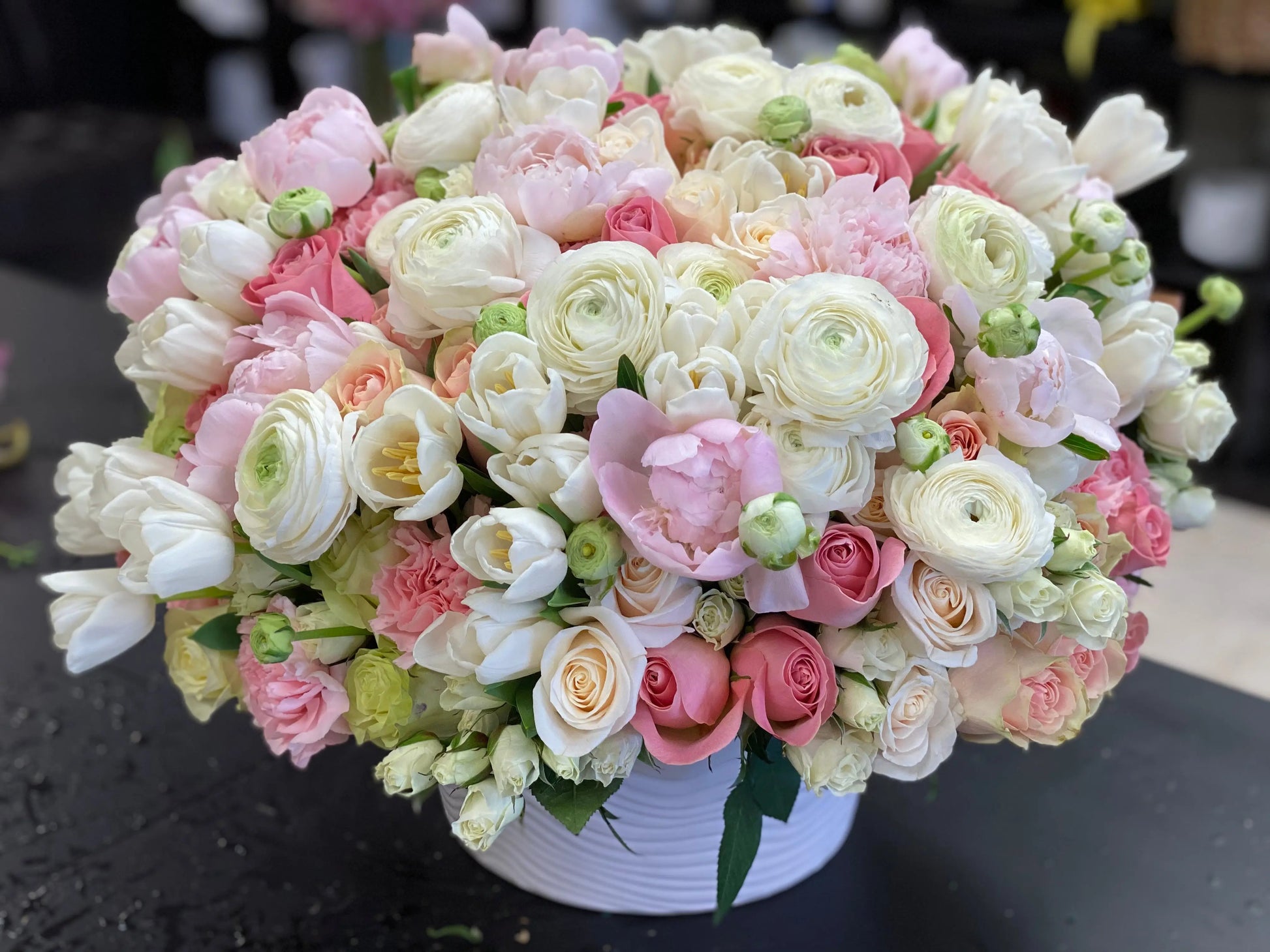 Satin Spring | Large Flower Design In Ceramic Vase buy online Luxury Flowers Miami