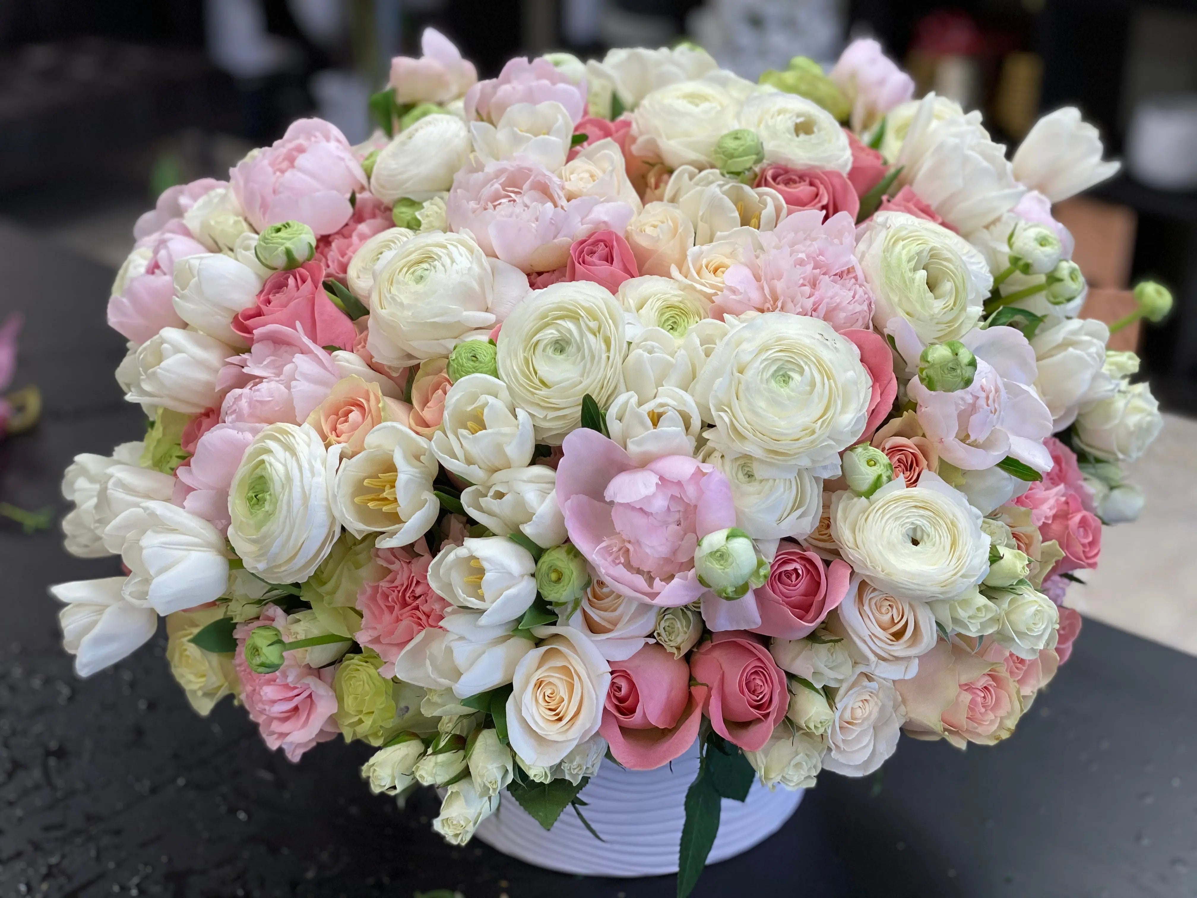 Satin Spring | Large Flower Design In Ceramic Vase buy online Luxury Flowers Miami