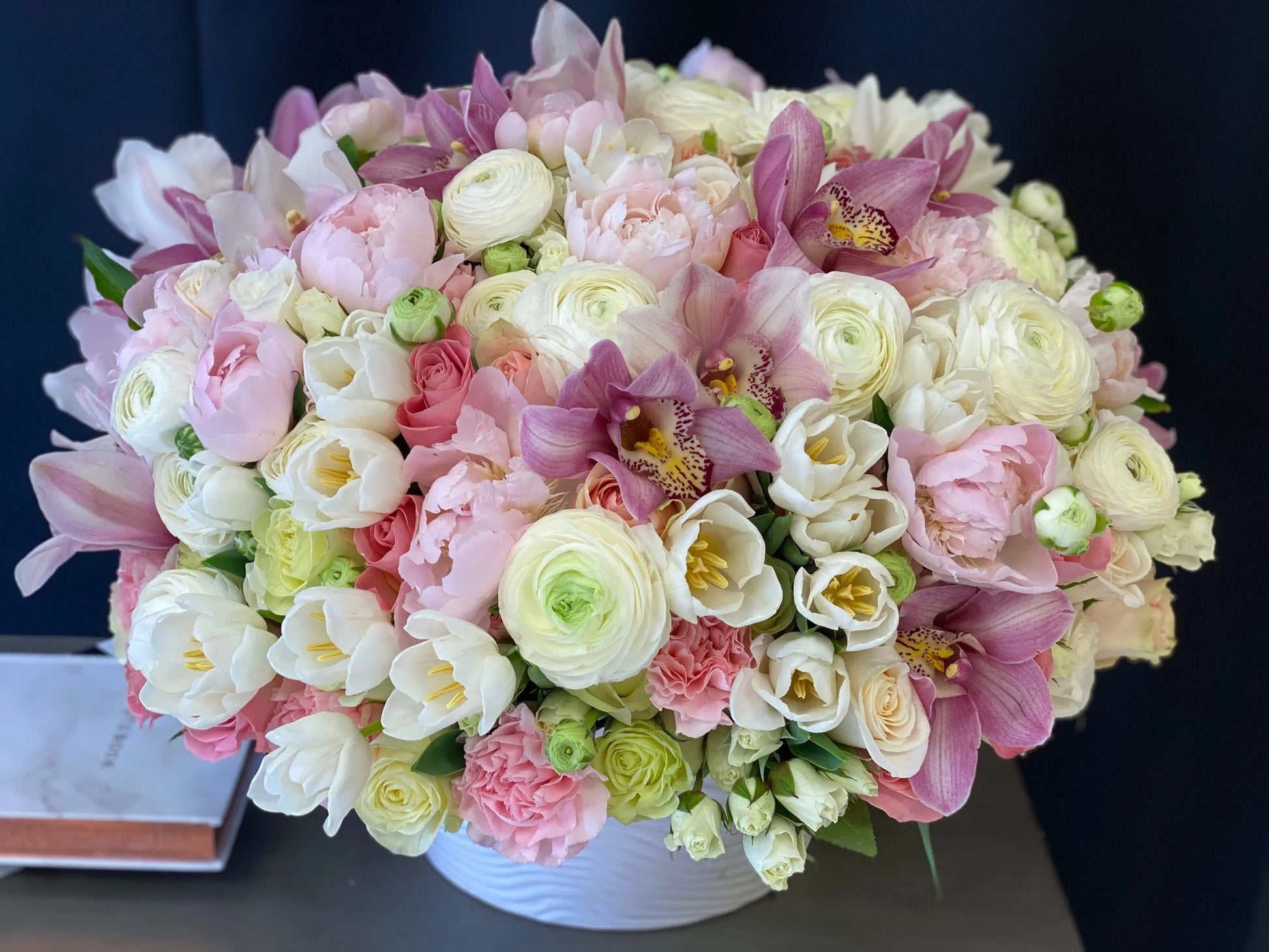 Satin Spring | Large Flower Design In Ceramic Vase buy online Luxury Flowers Miami