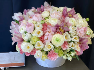 Satin Spring | Large Flower Design In Ceramic Vase buy online Luxury Flowers Miami