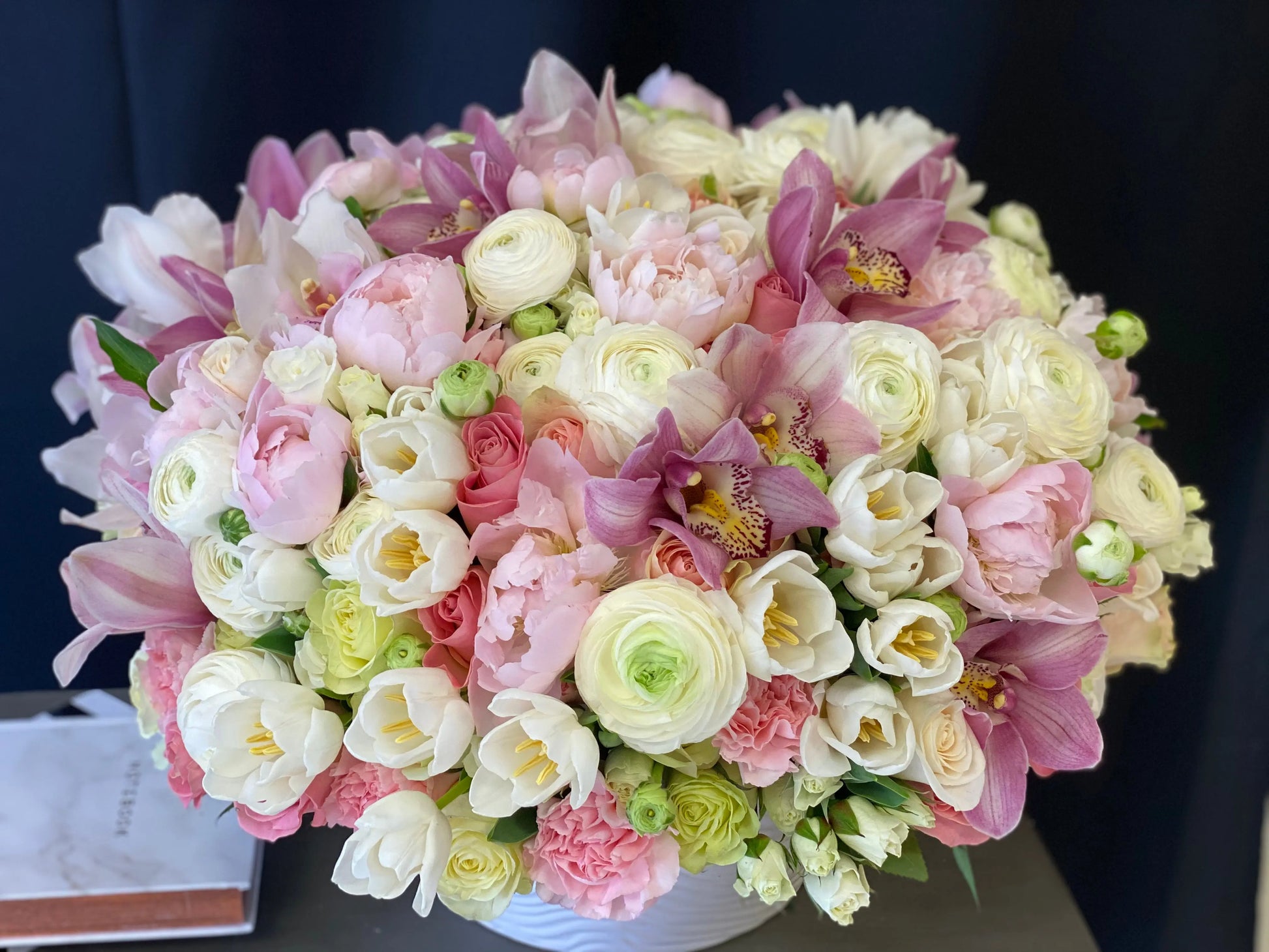 Satin Spring | Large Flower Design In Ceramic Vase buy online Luxury Flowers Miami
