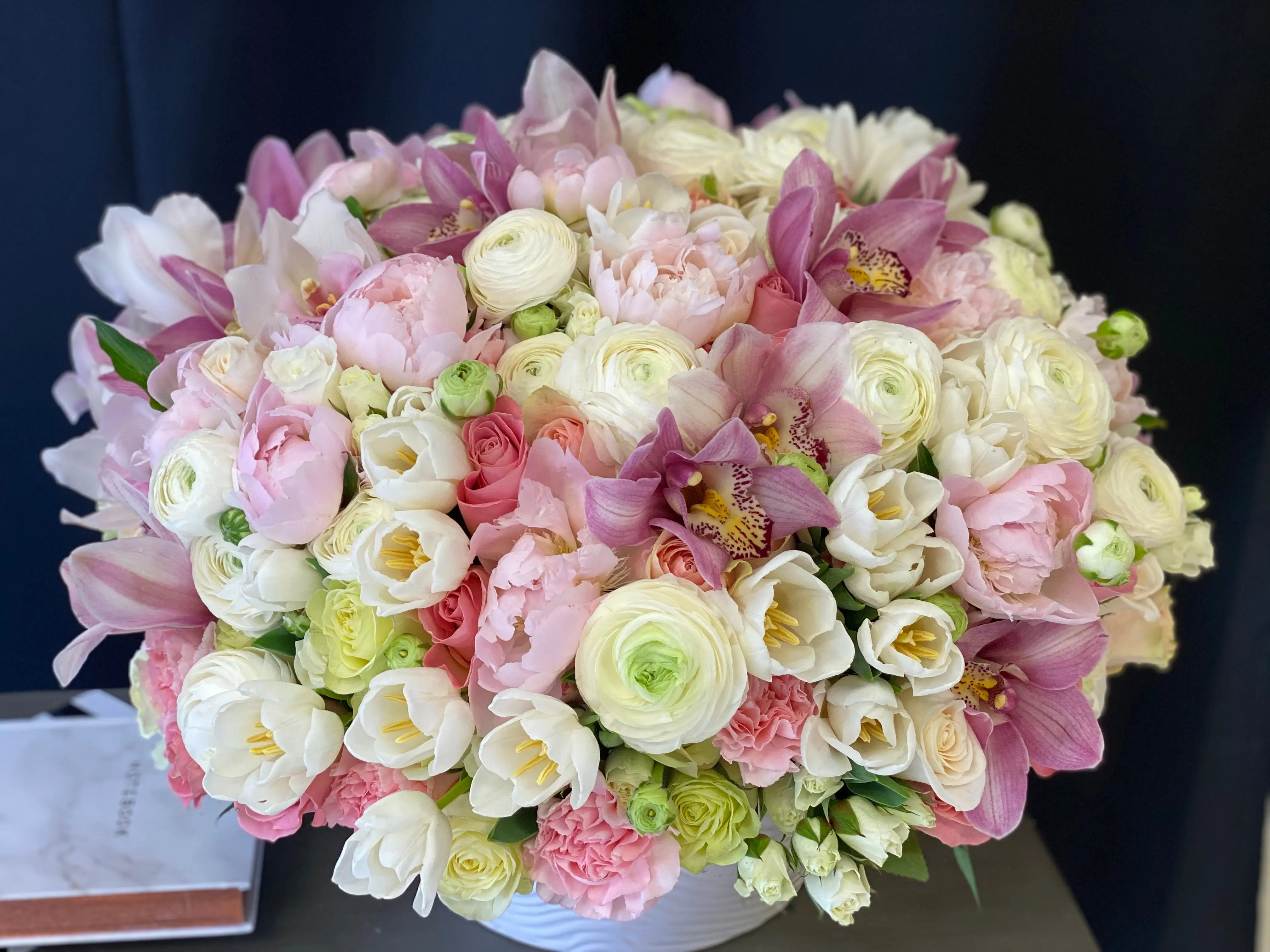 Satin Spring | Large Flower Design In Ceramic Vase buy online Luxury Flowers Miami