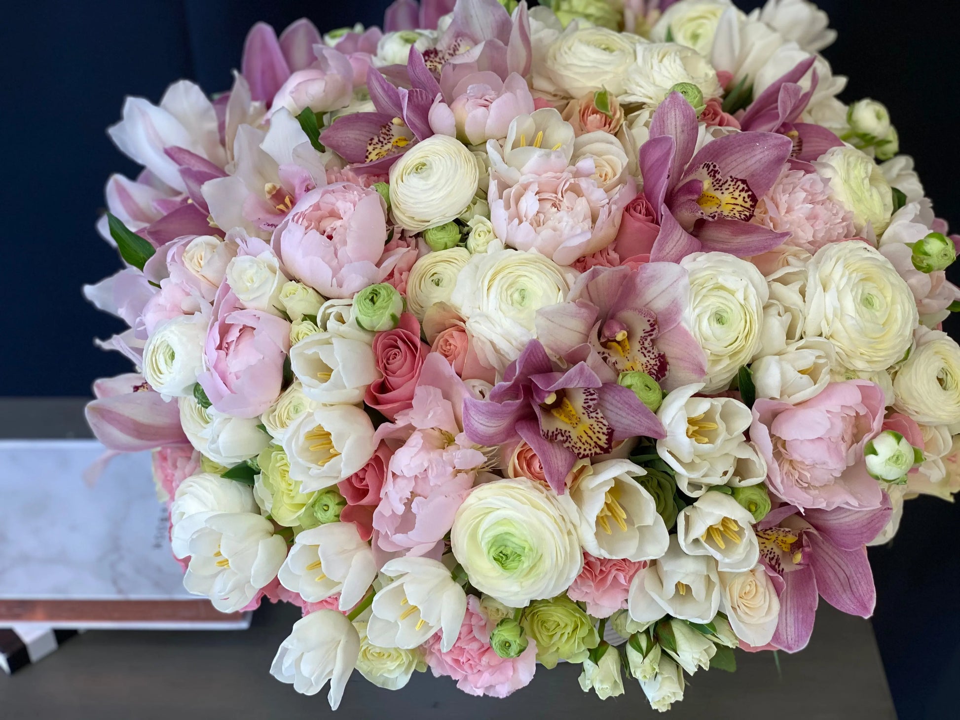 Satin Spring | Large Flower Design In Ceramic Vase buy online Luxury Flowers Miami