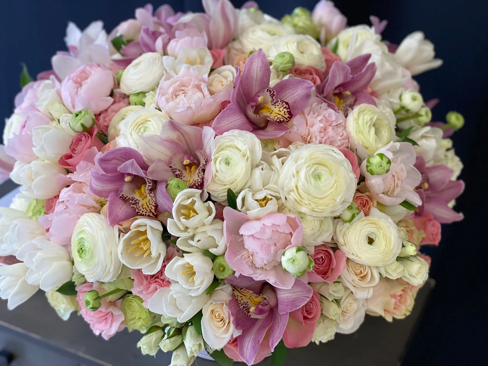 Satin Spring | Large Flower Design In Ceramic Vase buy online Luxury Flowers Miami