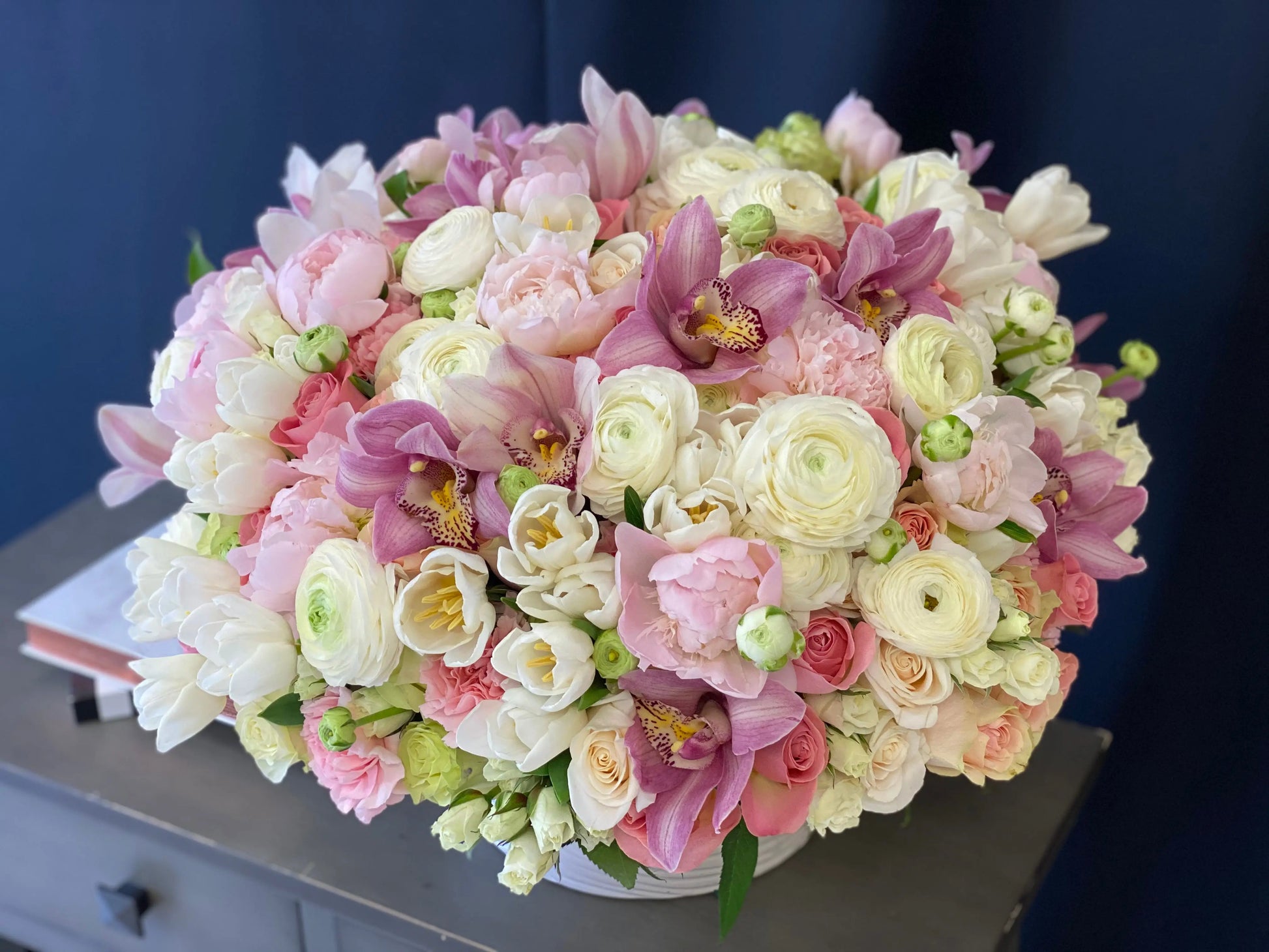 Satin Spring | Large Flower Design In Ceramic Vase buy online Luxury Flowers Miami