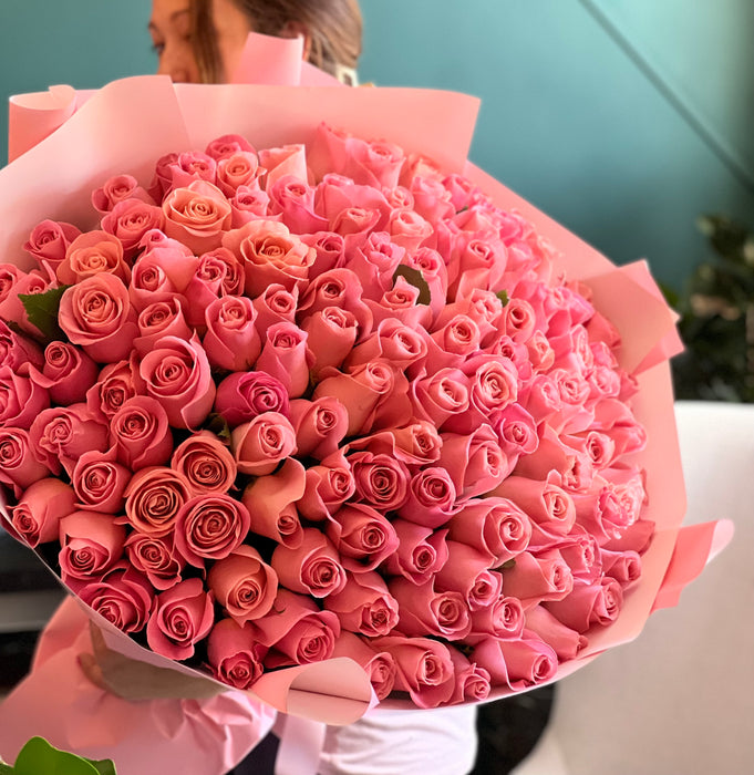 150 Blush Pink Roses Hand-crafted Bouquet