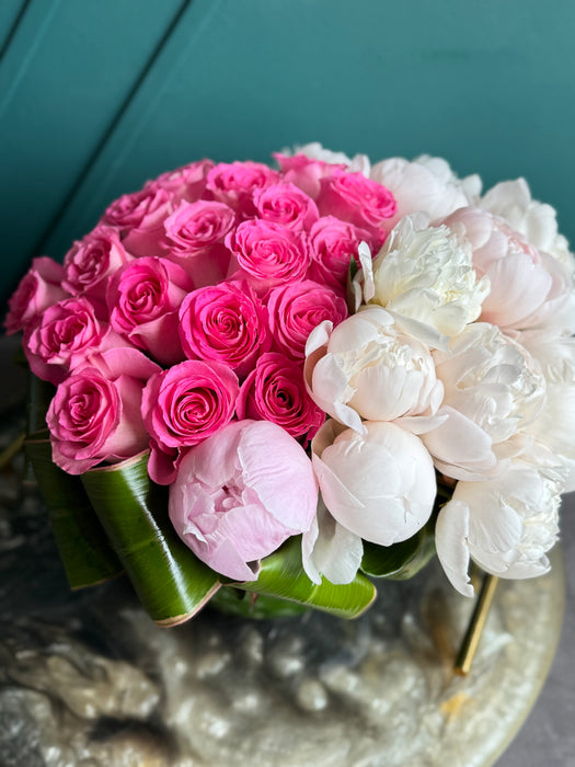 Peonies Love – Elegant Pink Peonies and Roses in a Vase