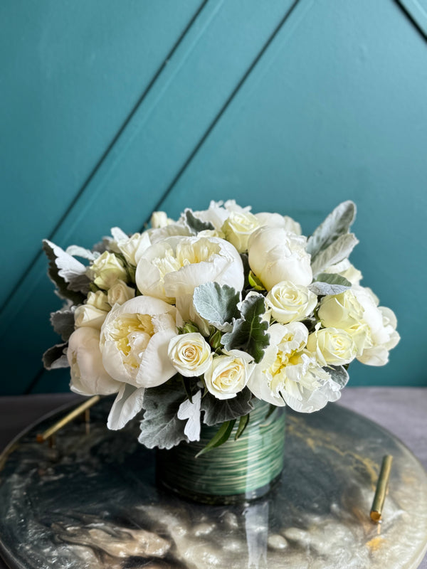 White Peonies & Roses Arrangement | Elegant Floral Design buy online Luxury Flowers Miami