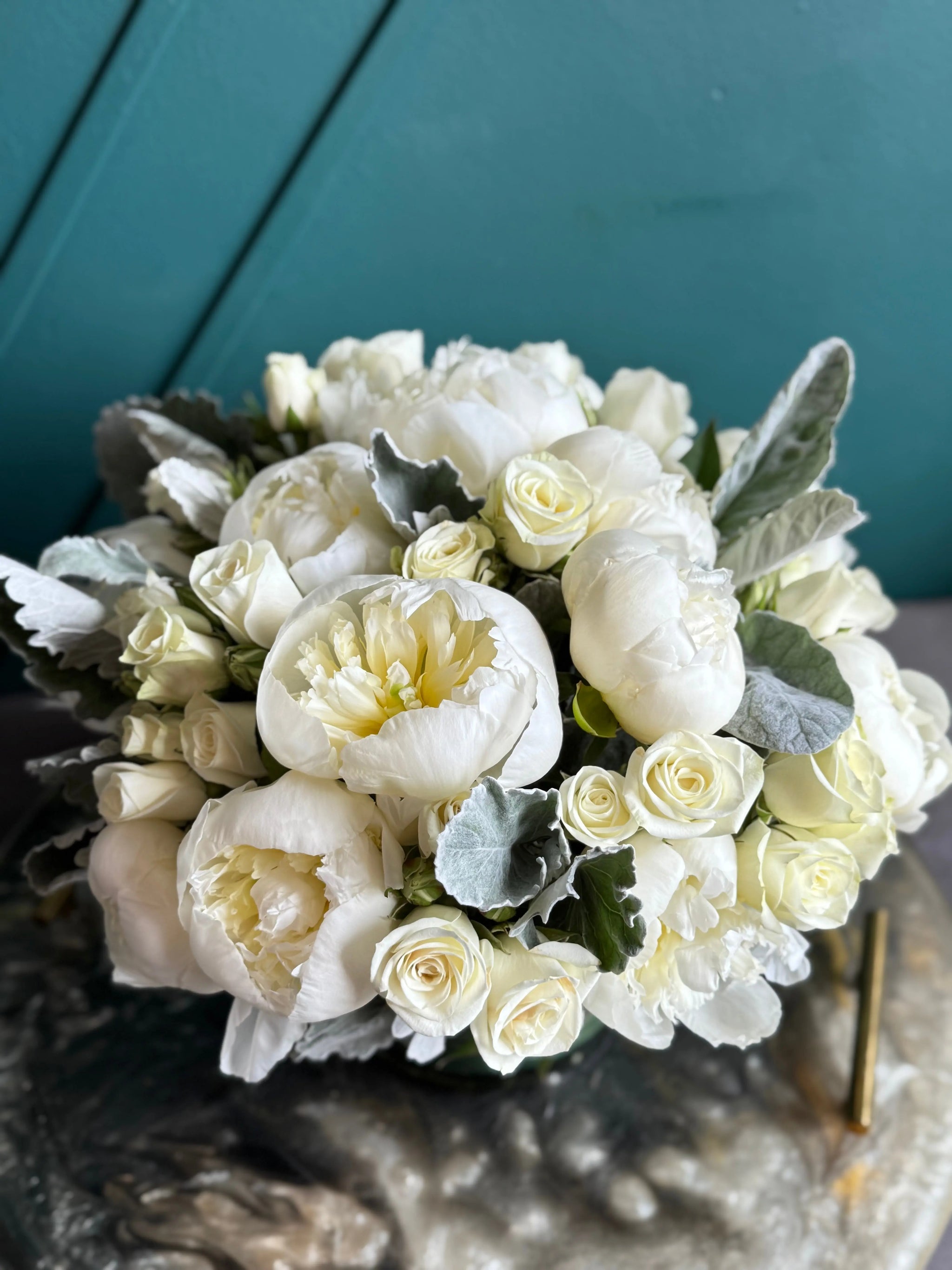 White Peonies & Roses Arrangement | Elegant Floral Design buy online Luxury Flowers Miami
