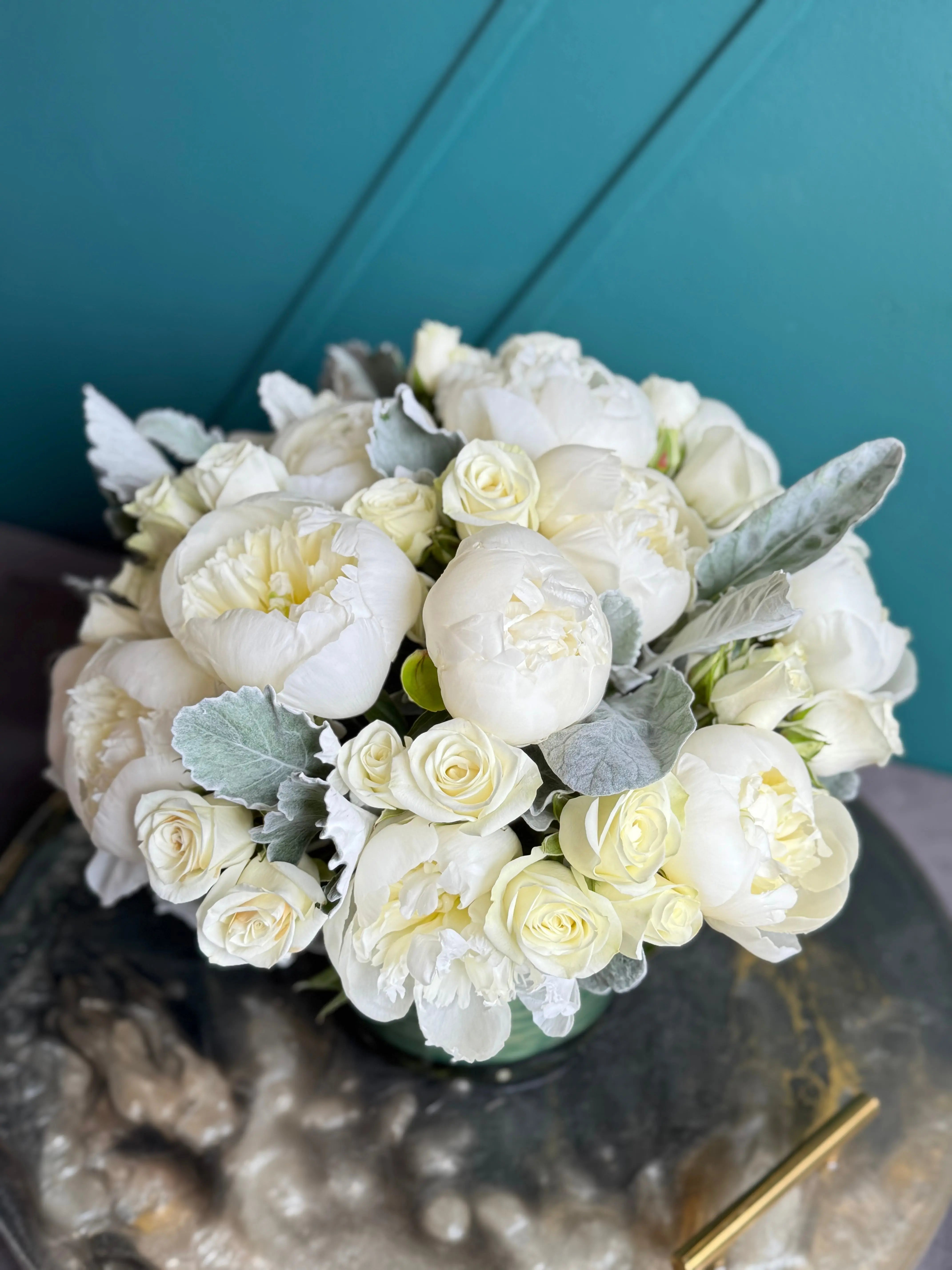 White Peonies & Roses Arrangement | Elegant Floral Design buy online Luxury Flowers Miami