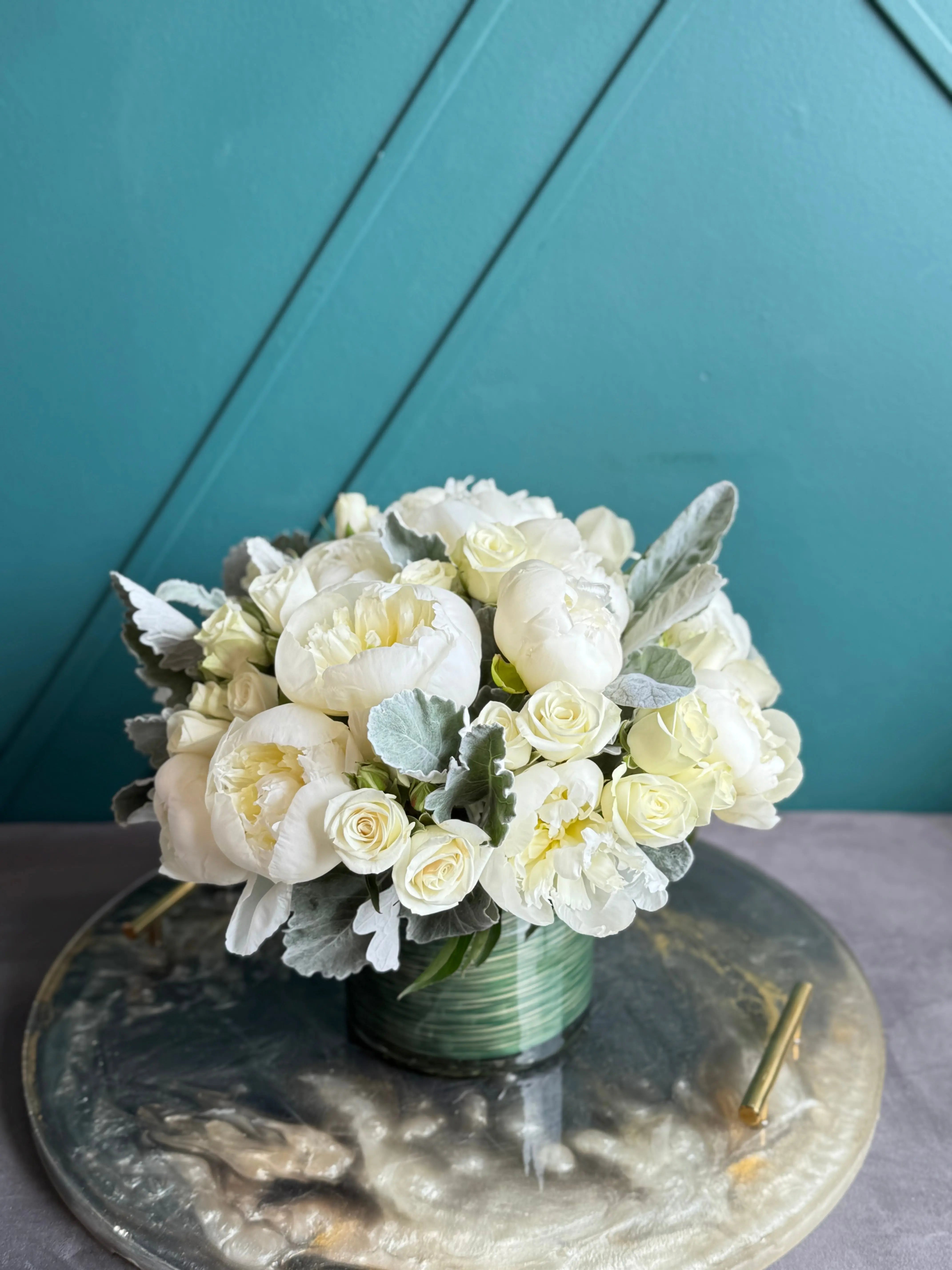 White Peonies & Roses Arrangement | Elegant Floral Design buy online Luxury Flowers Miami