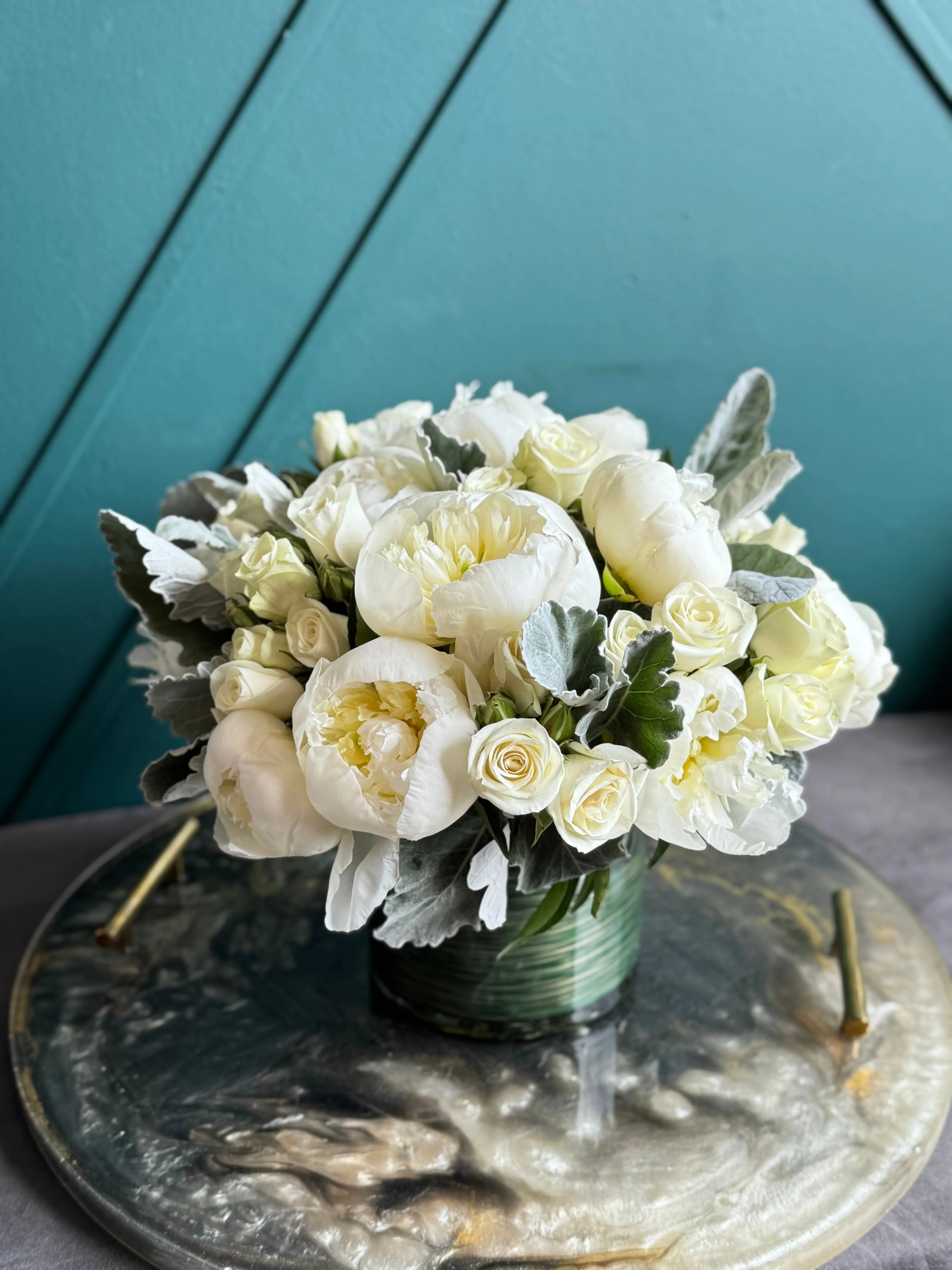 White Peonies & Roses Arrangement | Elegant Floral Design buy online Luxury Flowers Miami