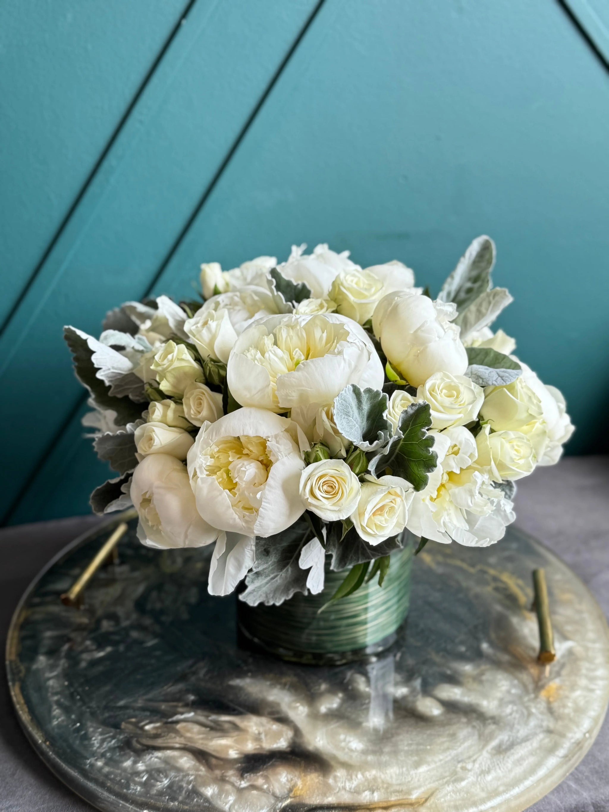 White Peonies & Roses Arrangement | Elegant Floral Design buy online Luxury Flowers Miami