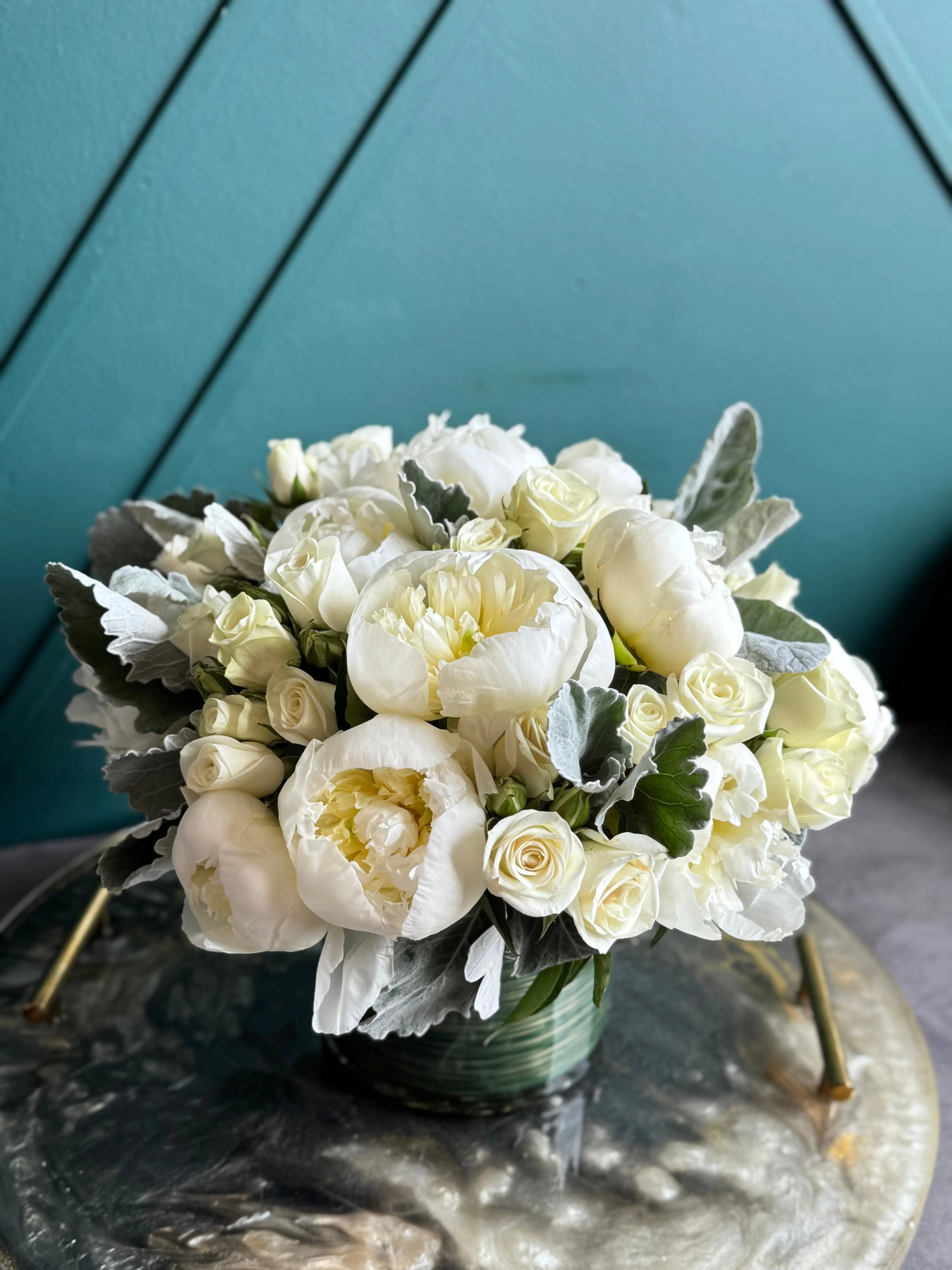 White Peonies & Roses Arrangement | Elegant Floral Design buy online Luxury Flowers Miami
