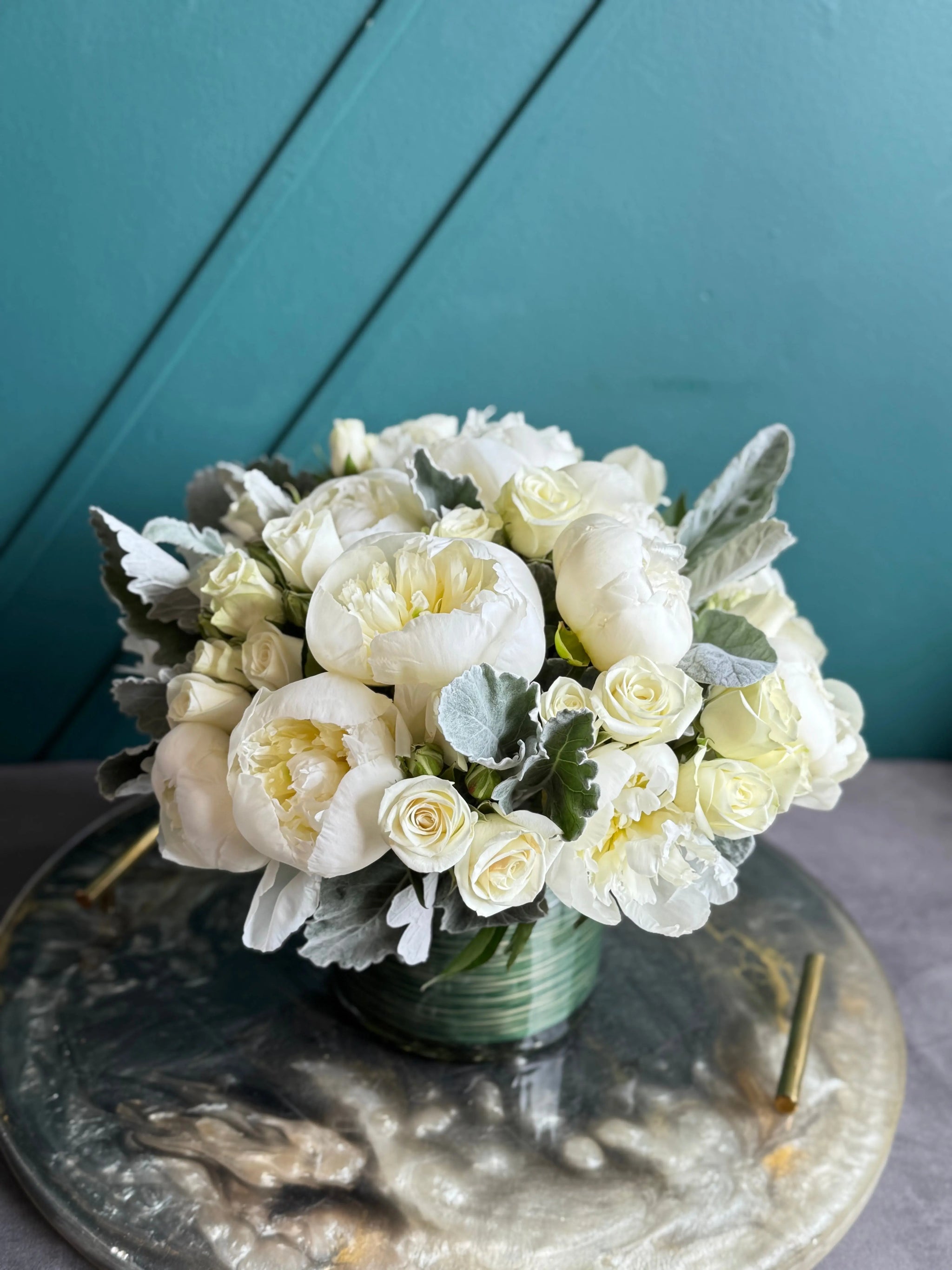 White Peonies & Roses Arrangement | Elegant Floral Design buy online Luxury Flowers Miami