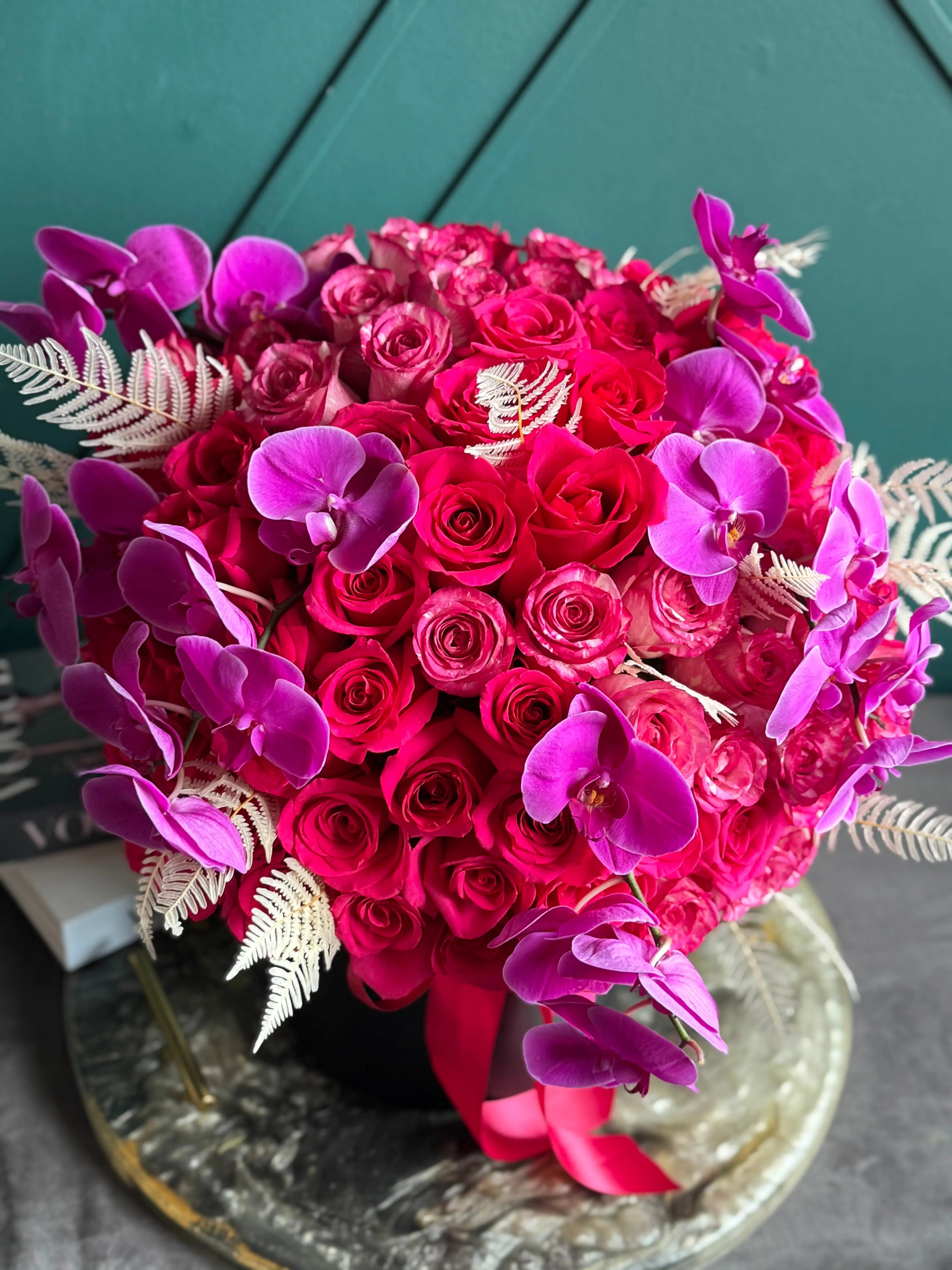 Roses and Phalaenopsis Orchid Arrangement | Luxury Flowers buy online Luxury Flowers Miami