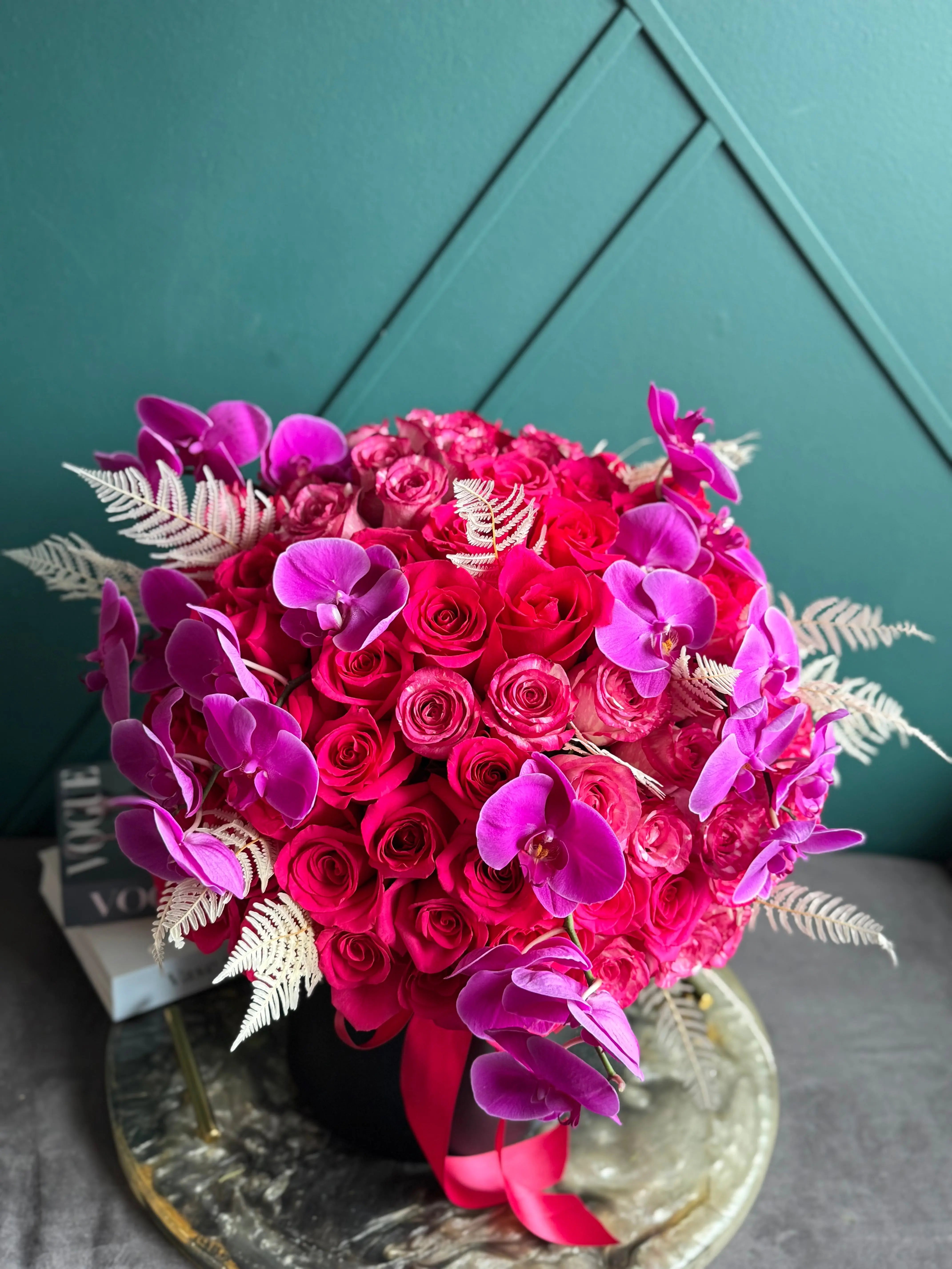 Roses and Phalaenopsis Orchid Arrangement | Luxury Flowers buy online Luxury Flowers Miami
