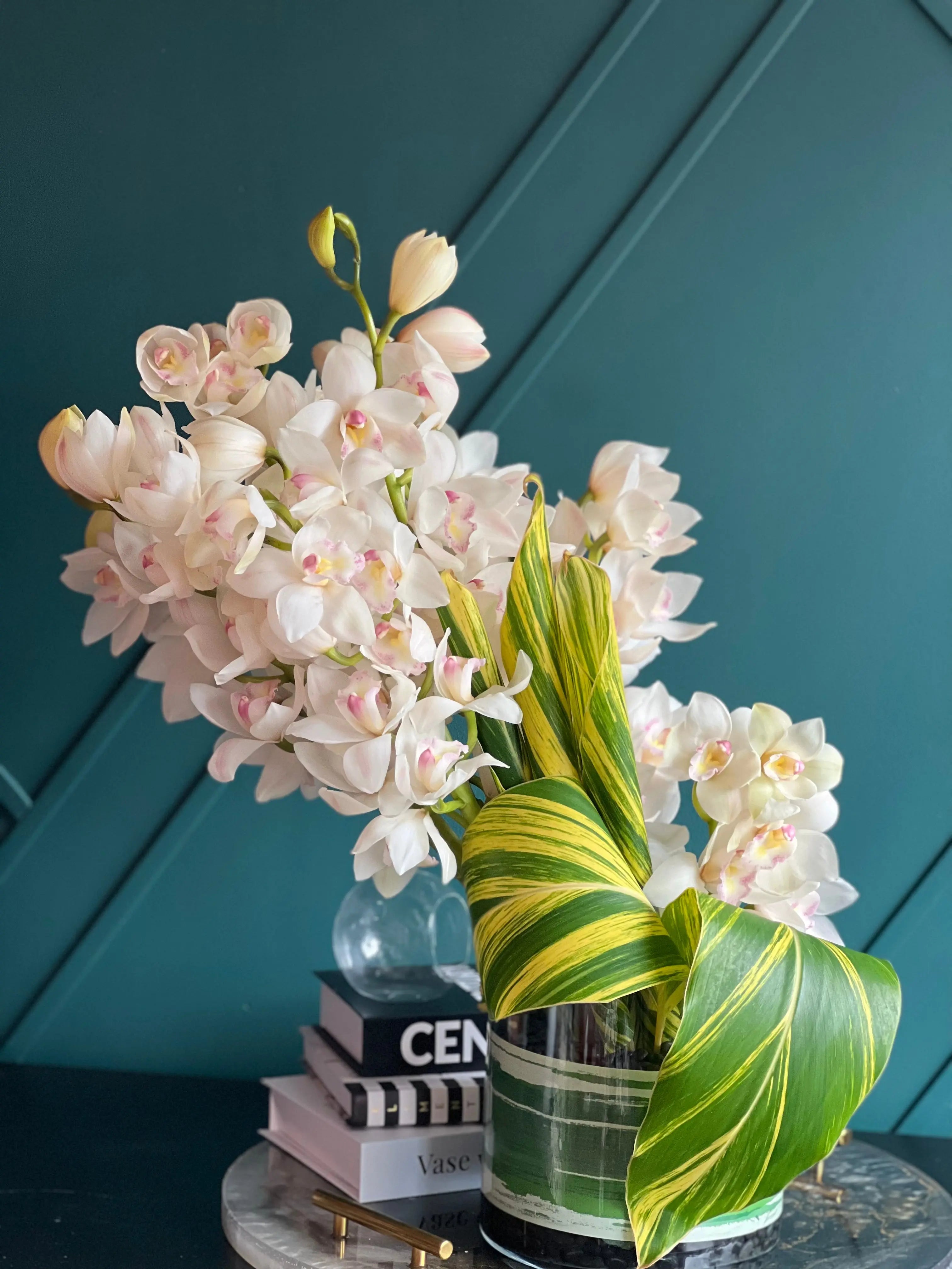 Cymbidium Orchids in Vase | Modern Orchid Arrangement buy online Luxury Flowers Miami