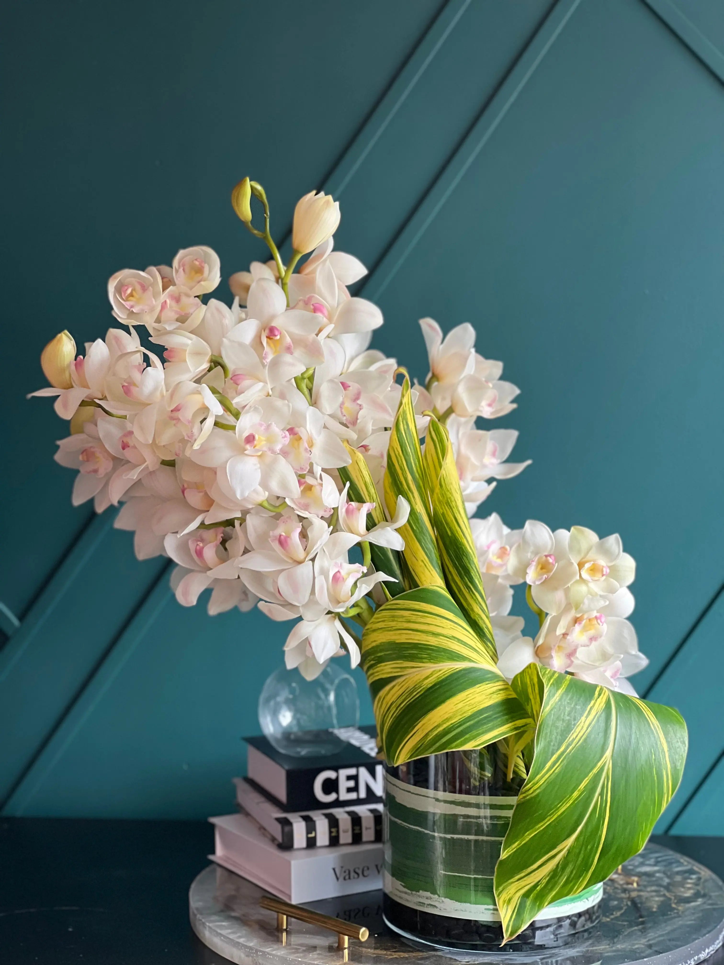 Cymbidium Orchids in Vase | Modern Orchid Arrangement buy online Luxury Flowers Miami