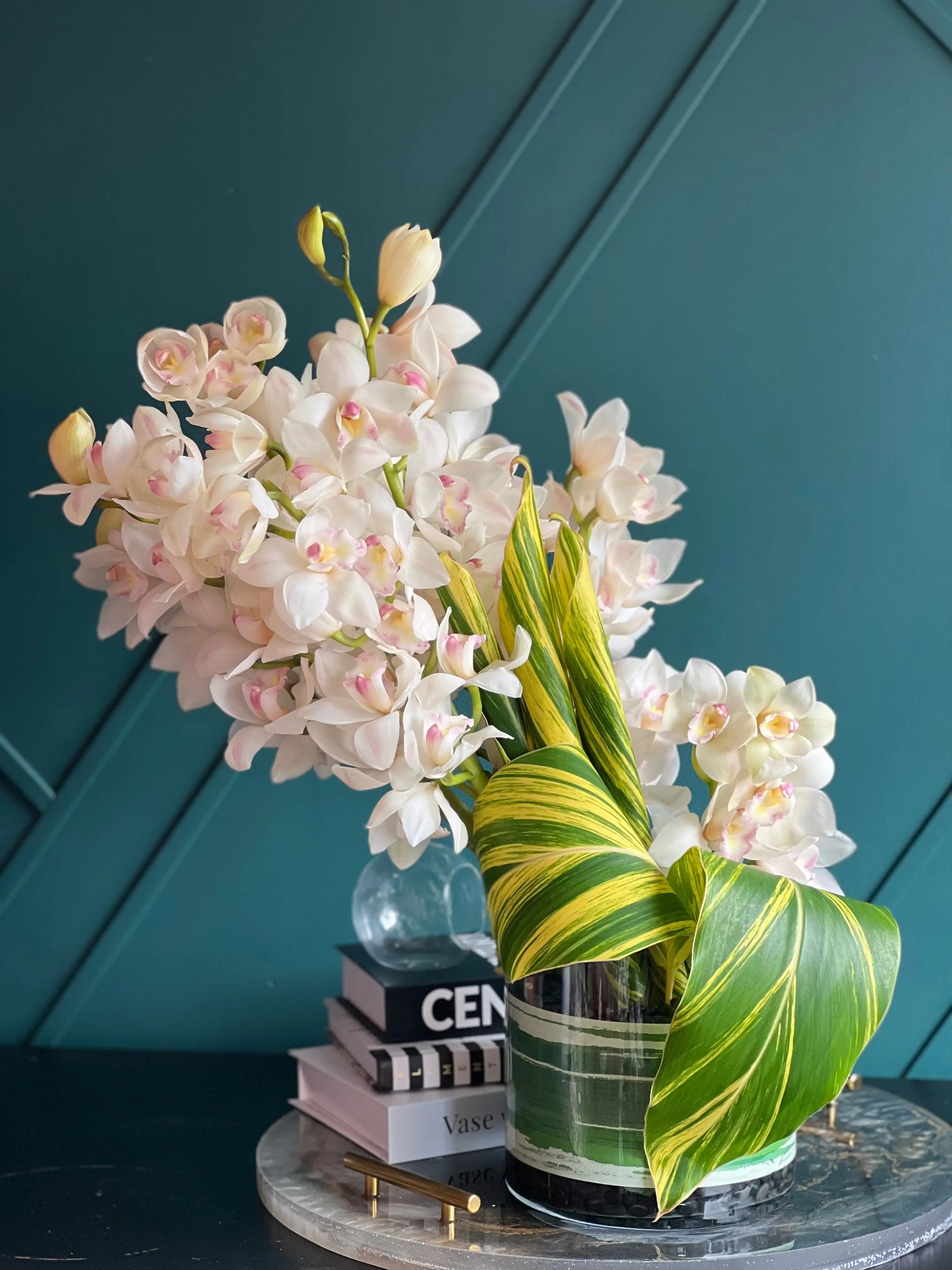 Cymbidium Orchids in Vase | Modern Orchid Arrangement buy online Luxury Flowers Miami