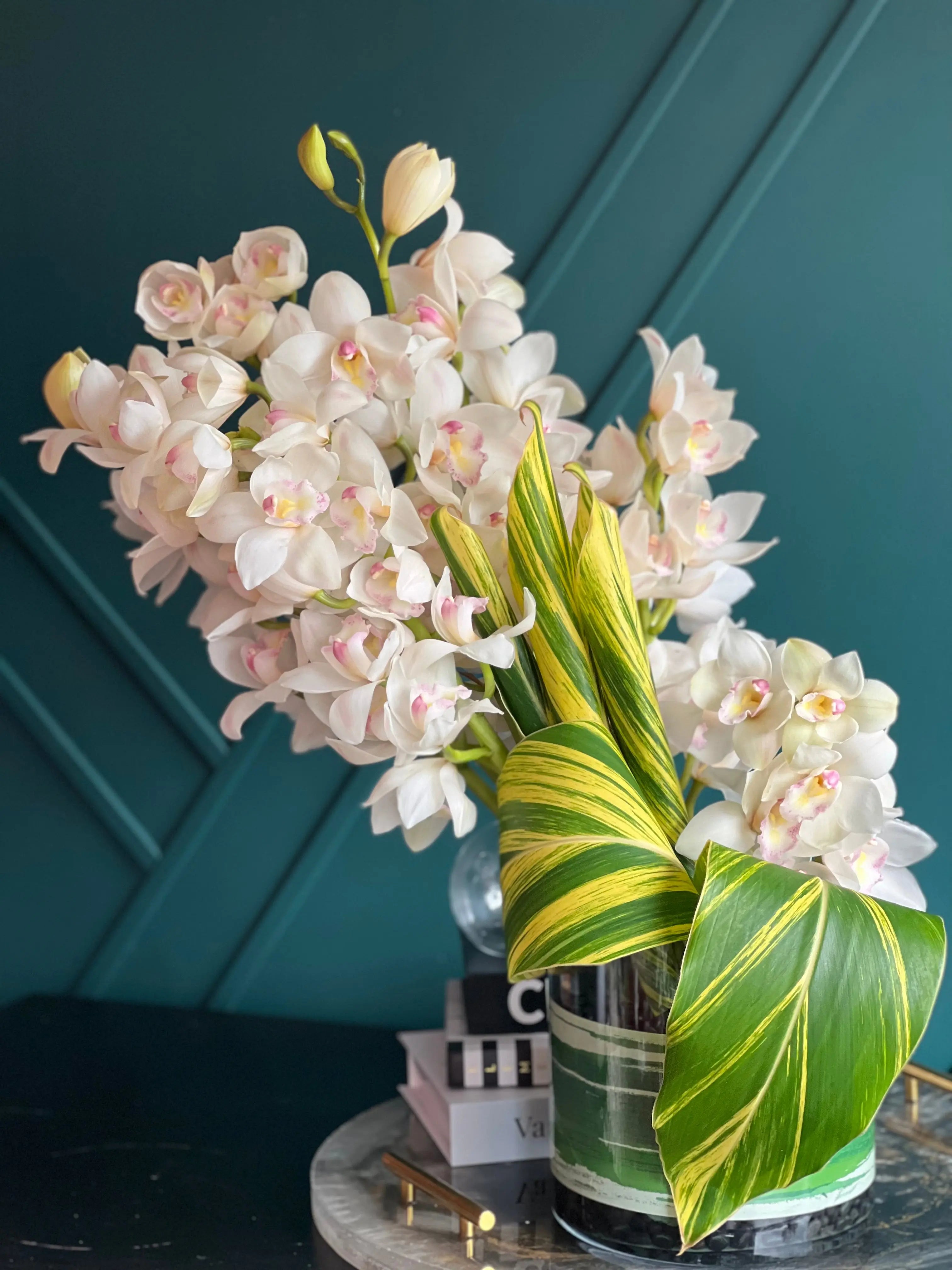 Cymbidium Orchids in Vase | Modern Orchid Arrangement buy online Luxury Flowers Miami