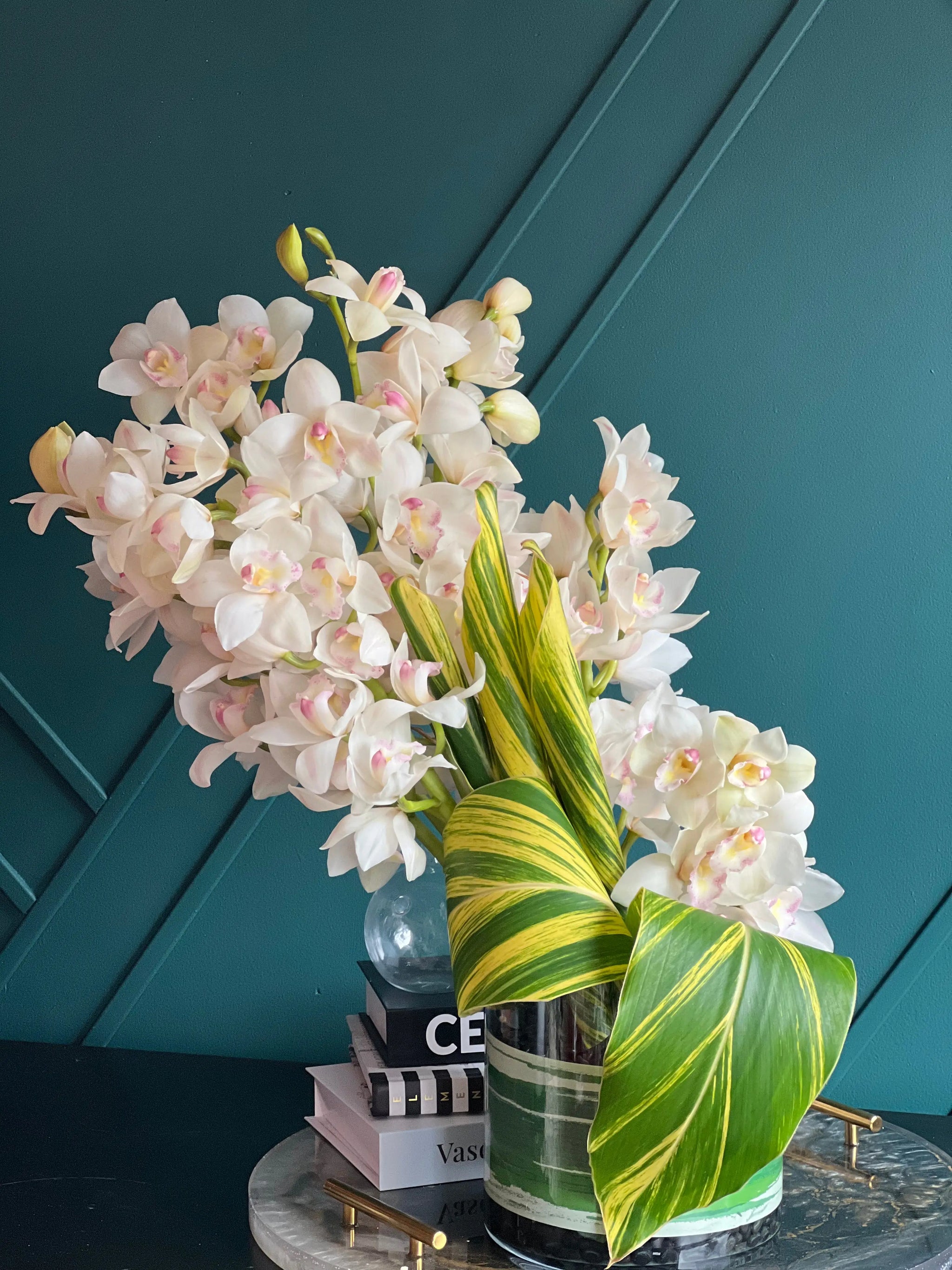 Cymbidium Orchids in Vase | Modern Orchid Arrangement buy online Luxury Flowers Miami