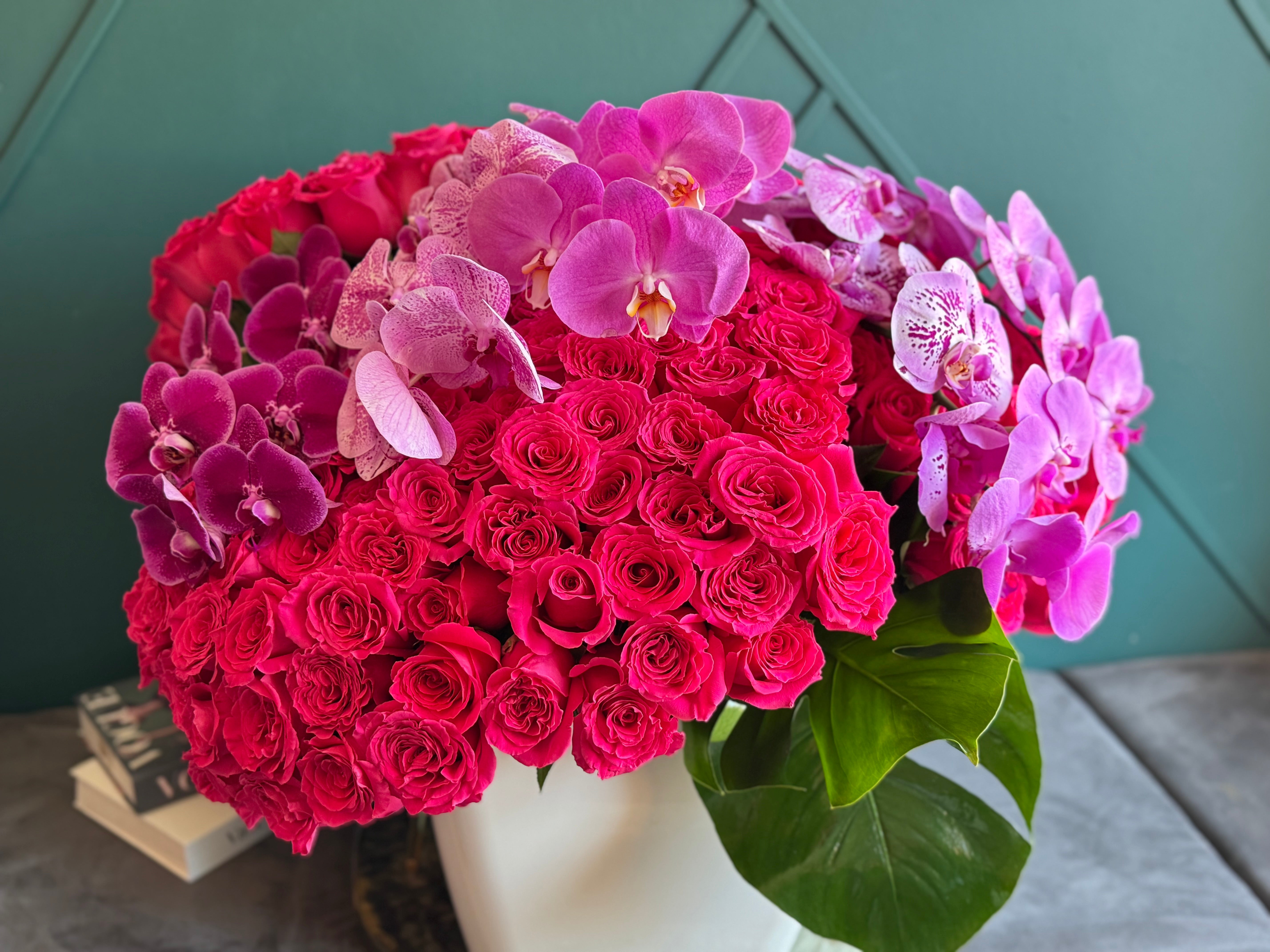 300 Hot Pink Roses & Phalaenopsis Orchids – Grand Luxury Arrangement