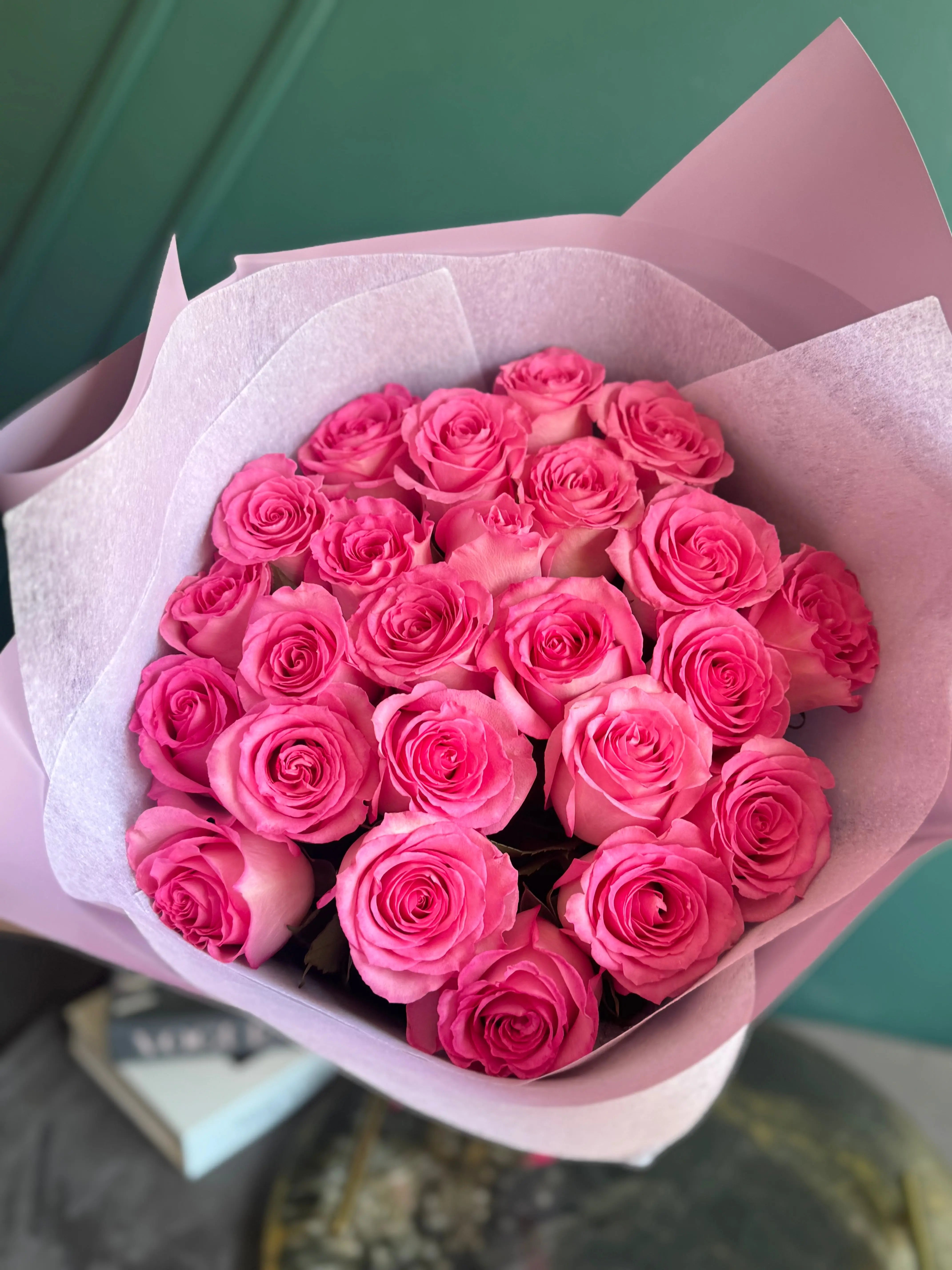 Two Dozen Pink Roses Bouquet | Elegant Rose Bouquet Miami buy online Luxury Flowers Miami